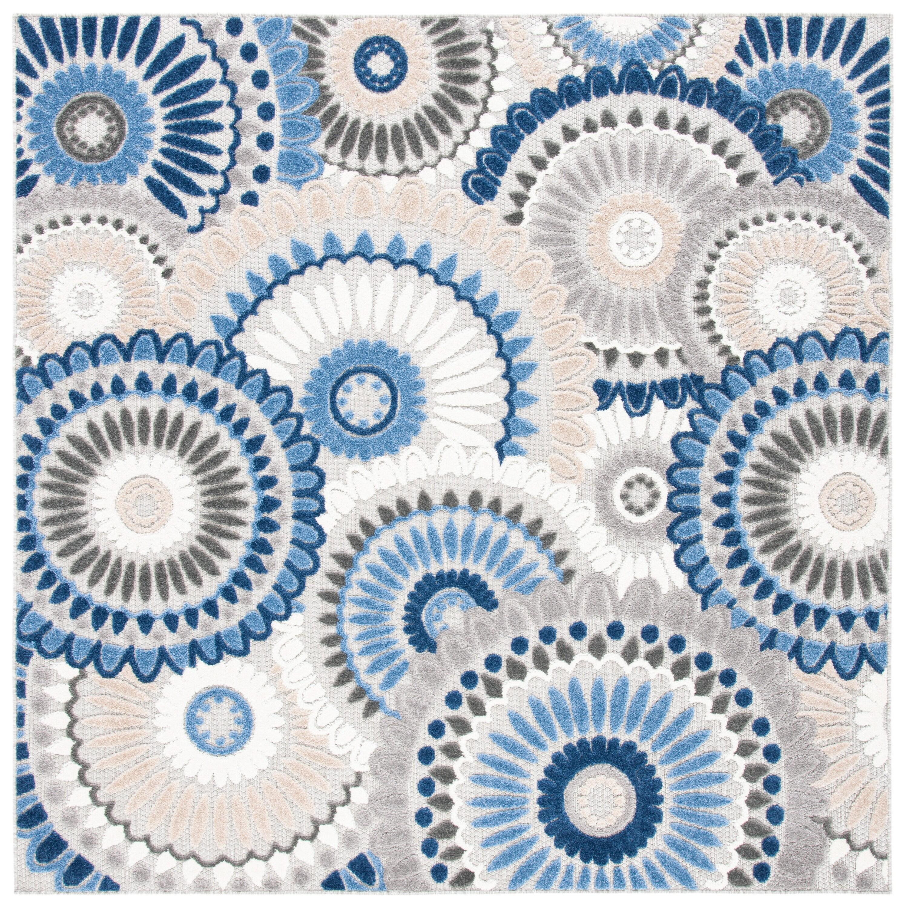 Cabana CBN382 Loomed Indoor Area Rug - Grey/Blue - 6'7"x6'7" - Safavieh