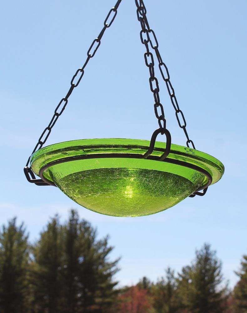 12.5" Crackle Glass Hanging Birdbath Bowl Fern Green - ACHLA Designs: Weather-Resistant, No Assembly Required