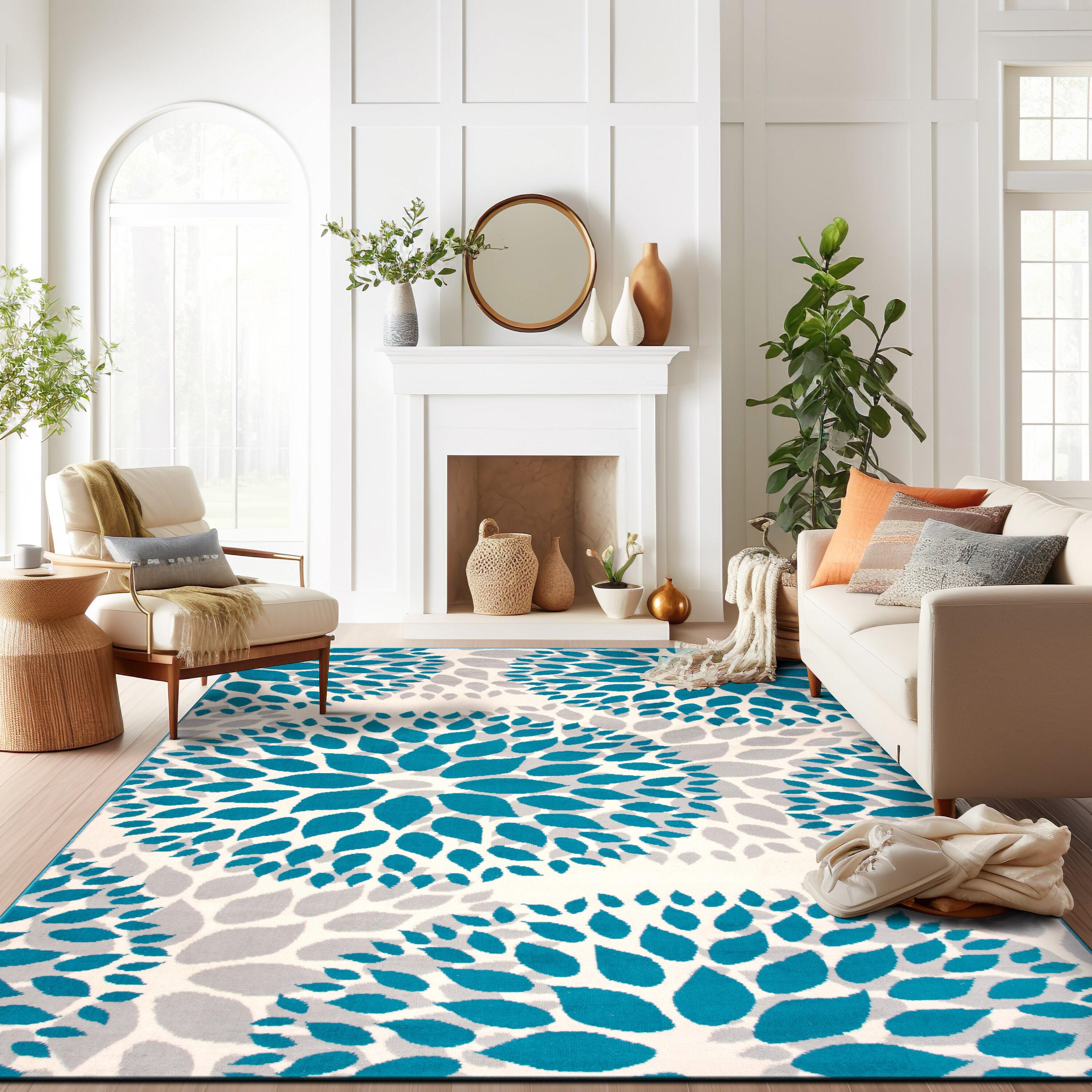 World Rug Gallery Modern Floral Circles Blue 2' x 3' Area Rug