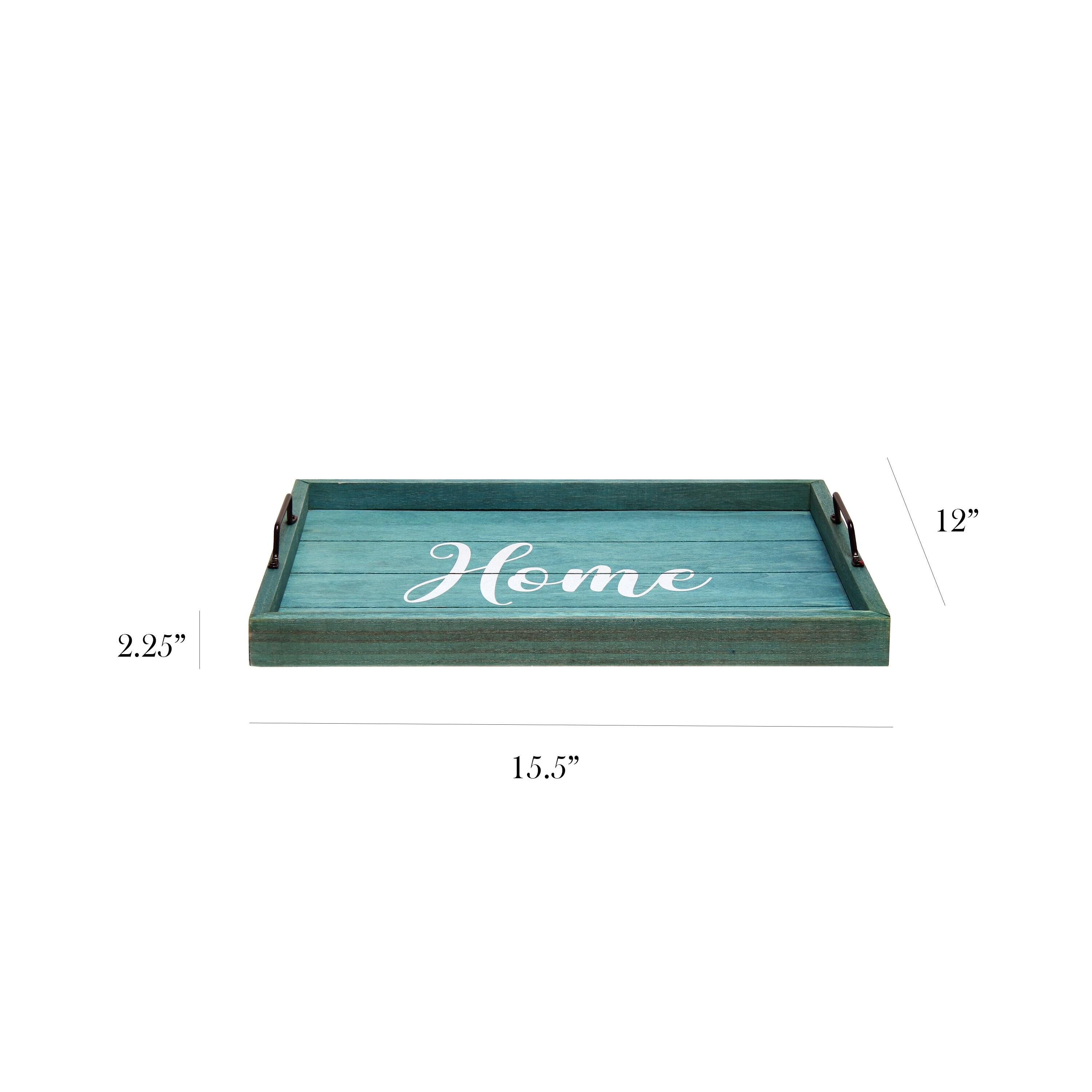 Elegant Designs 15.5" x 12" Decorative Wood Serving Tray, "Home", Blue Wash