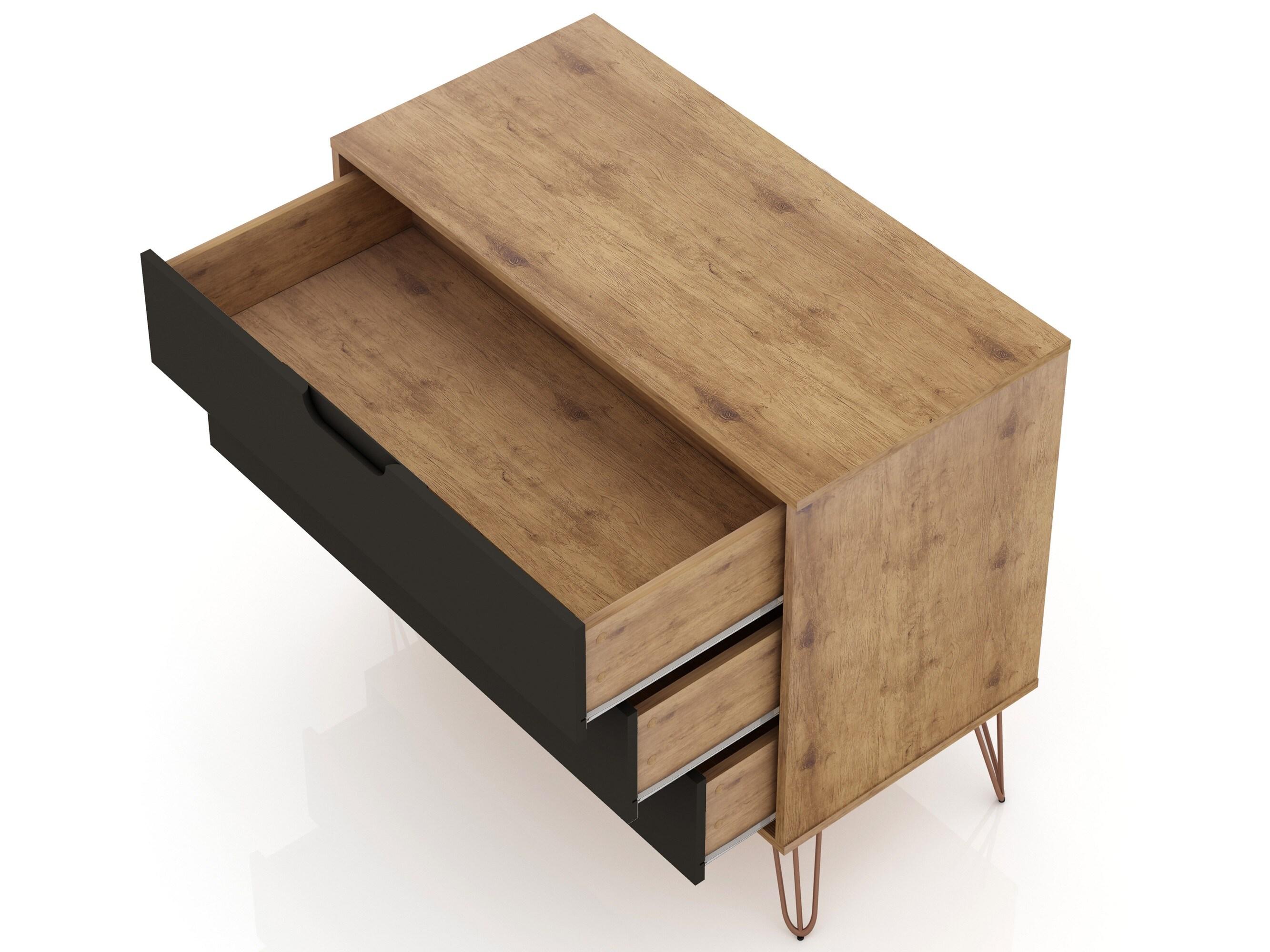 Set of 2 Rockefeller 3 Drawer Dresser Nature/Textured Gray - Manhattan Comfort: MDF Bedroom Storage, 6 Drawers