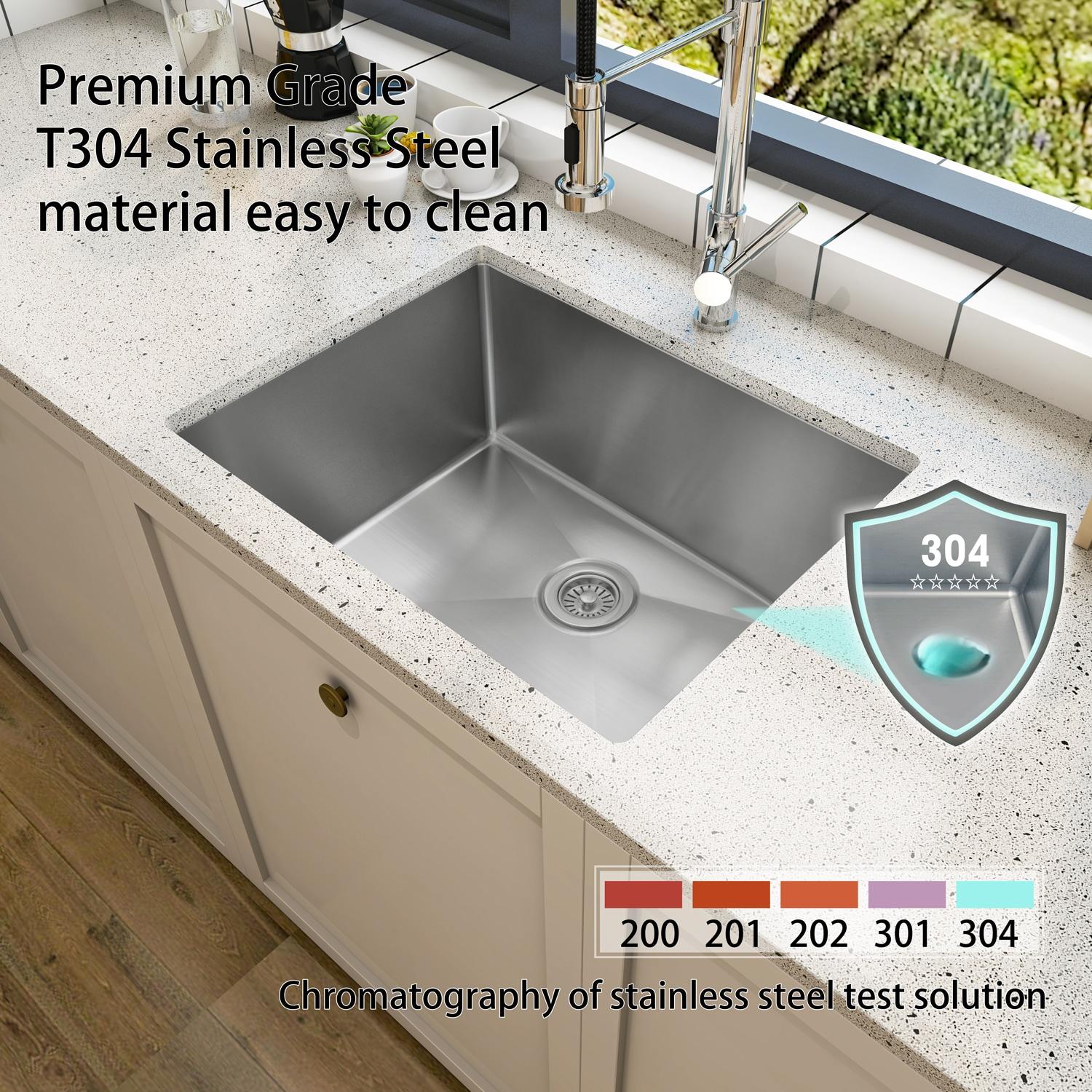 Sinber 23" x 18" Undermount Single Bowl Kitchen Sink with 18 Gauge 304 Stainless Steel Satin Finish