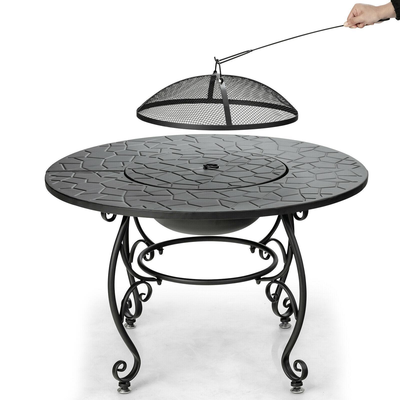 Costway 35.5'' Patio Fire Pit Dining Table Charcoal Wood Burning W/ Cooking BBQ Grate