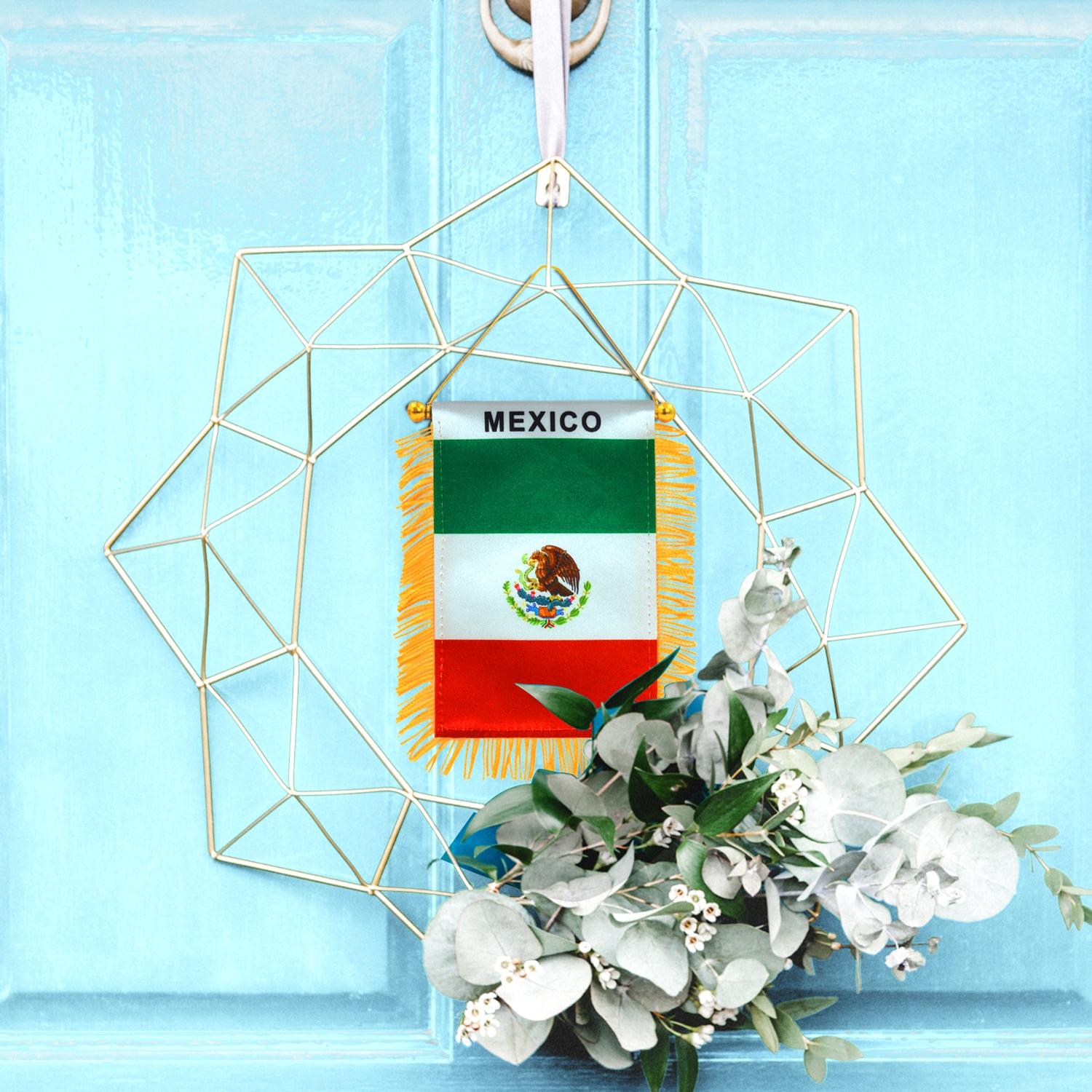 Anley 4 x 6 Inch Mexico Window Hanging Flag - Fringed Mexican Mini Banner Double Sided