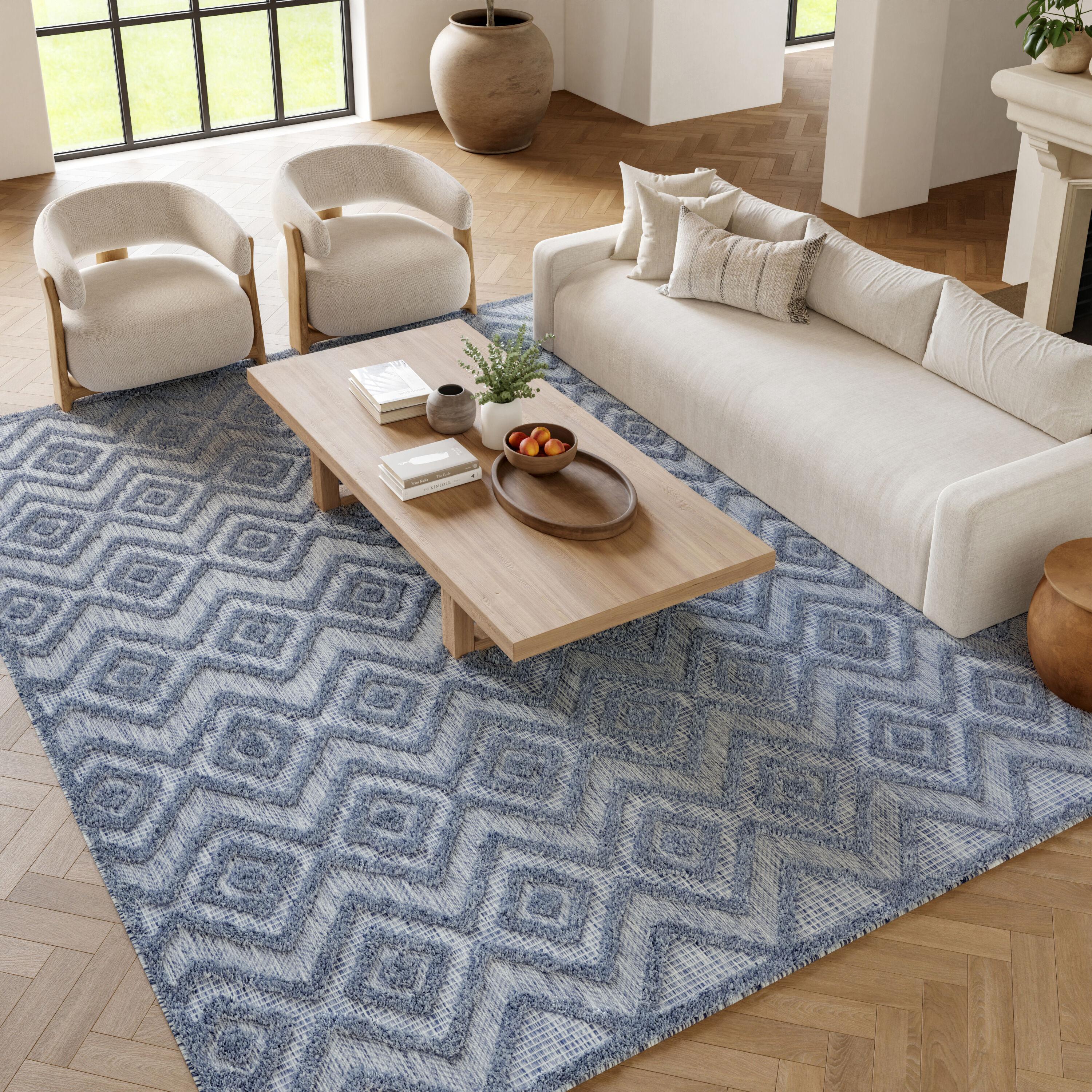 Nourison Versatile Diamond Geometric Flatweave Indoor Outdoor Area Rug Denim Blue 6' x 9'