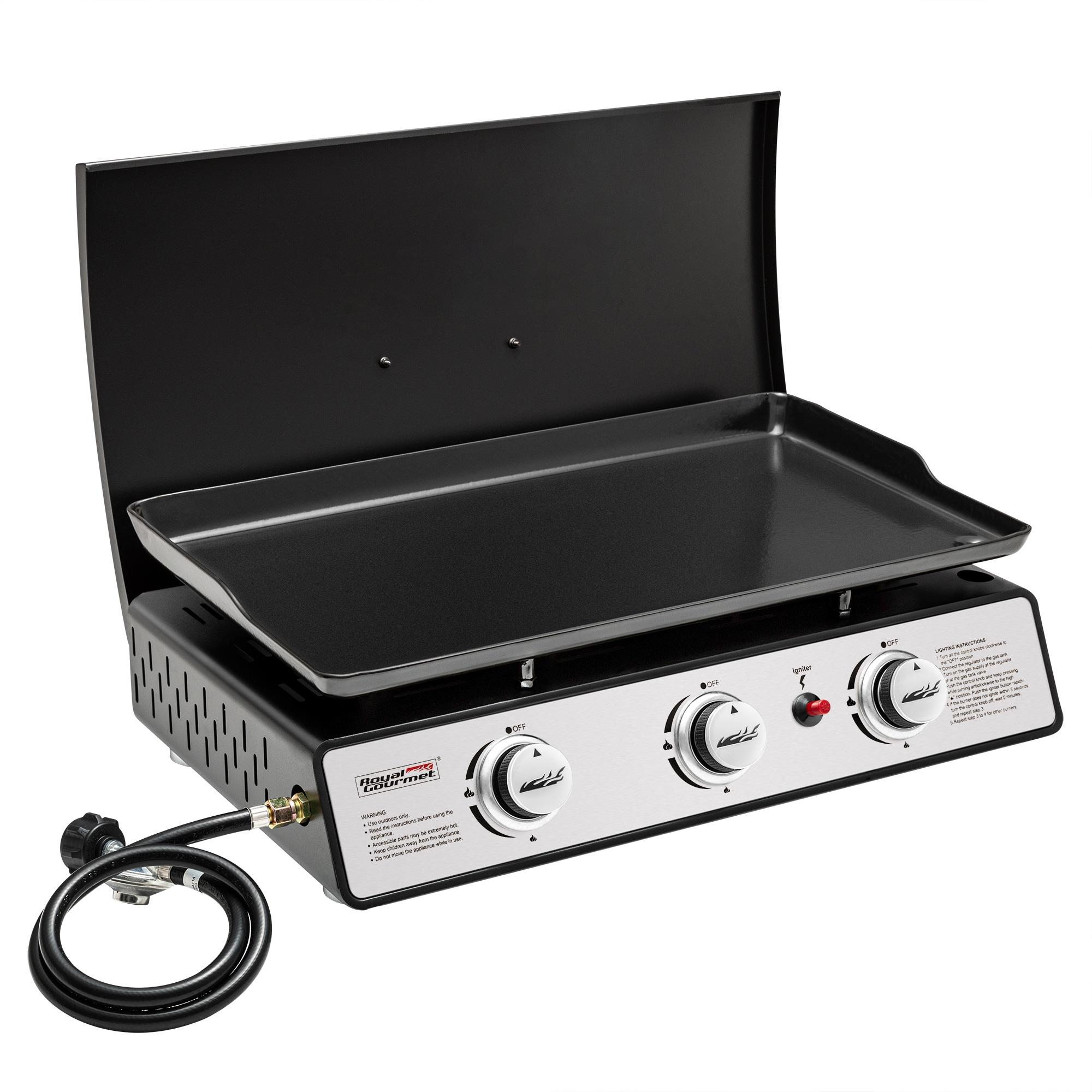 Royal Gourmet 3-Burner Portable Gas Grill Griddle with Top Hard Cover