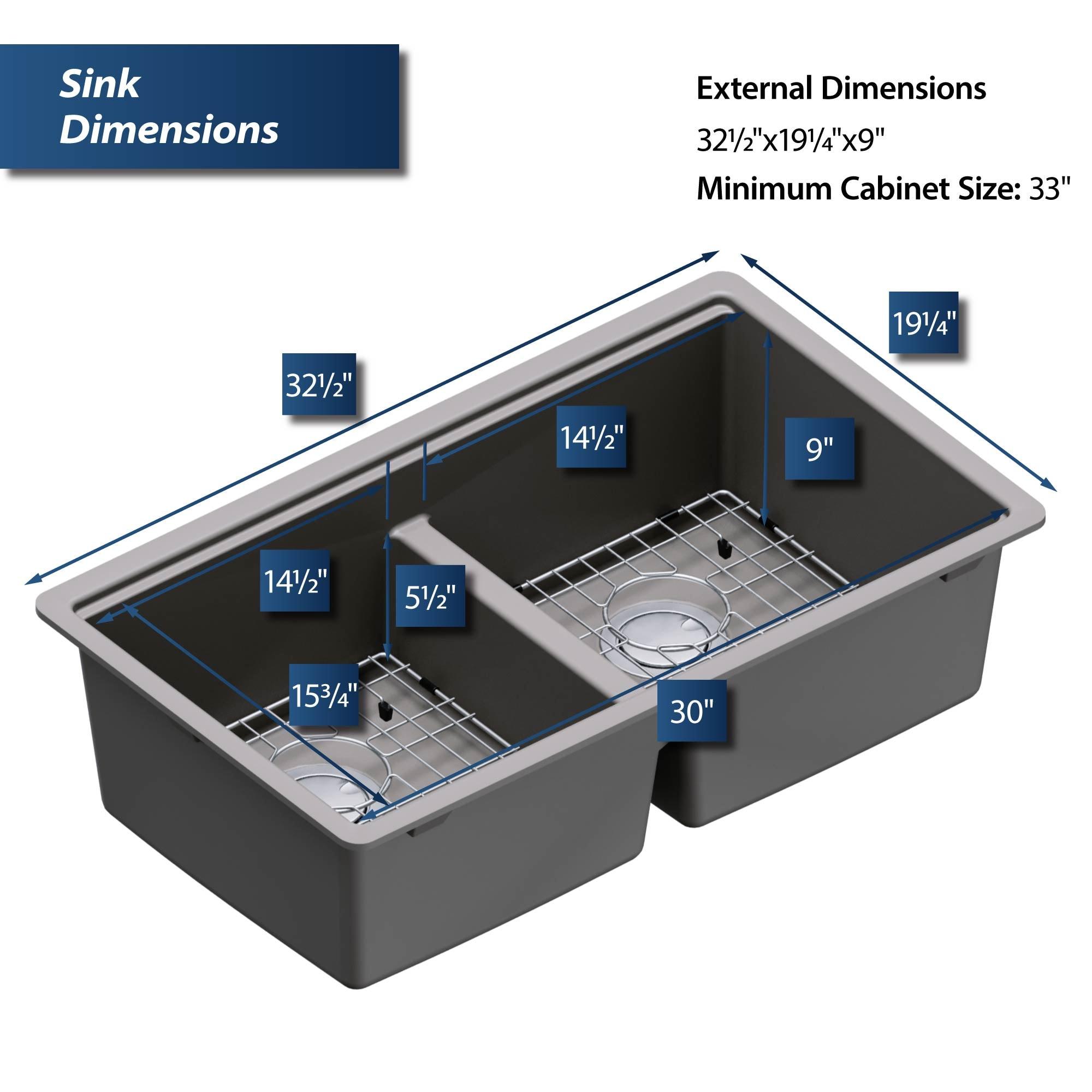 Quartz Undermount Sinks 32.5'' L Undermount Double Bowl Kitchen Sink