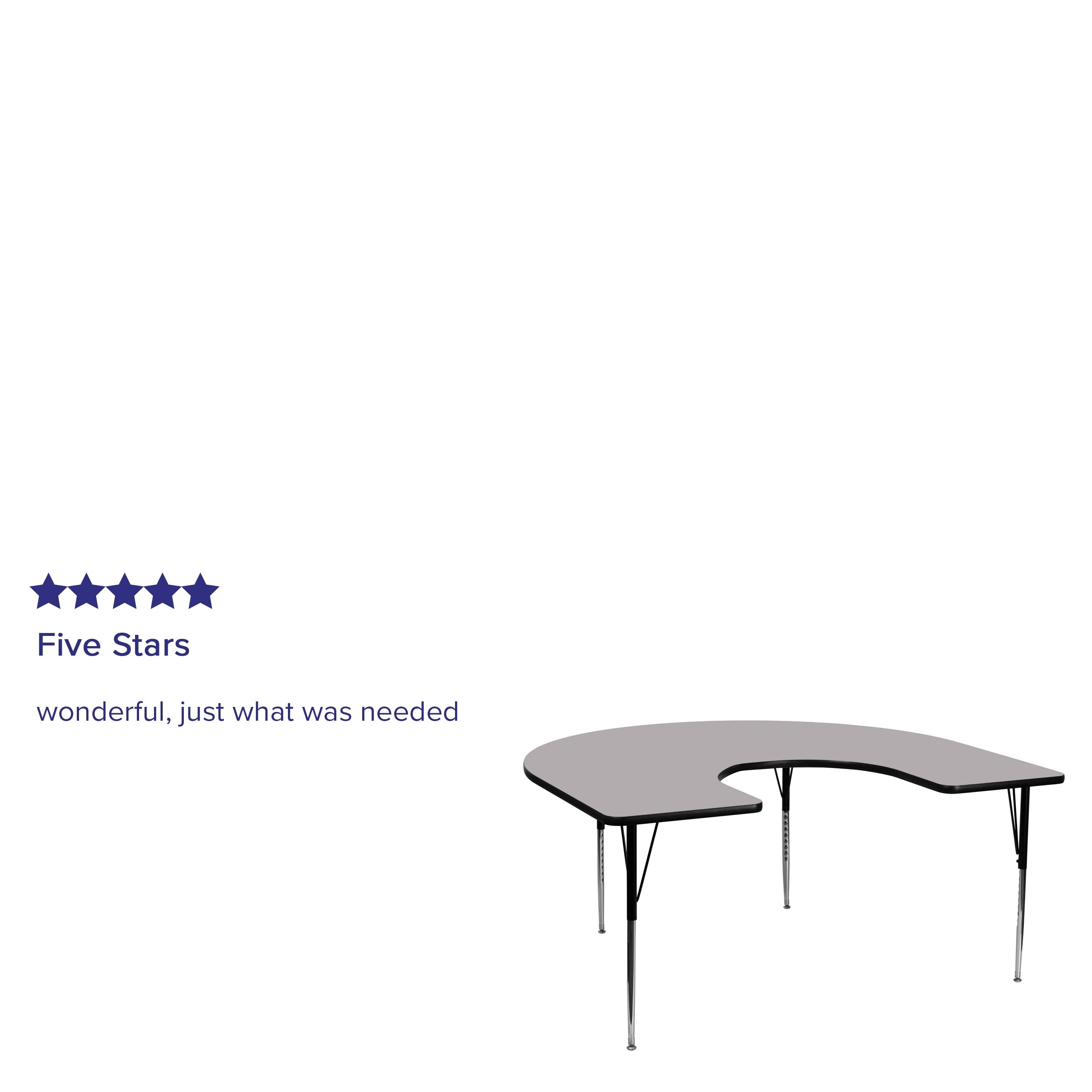 Flash Furniture Wren 60''W x 66''L Horseshoe Grey Thermal Laminate Activity Table - Standard Height Adjustable Legs