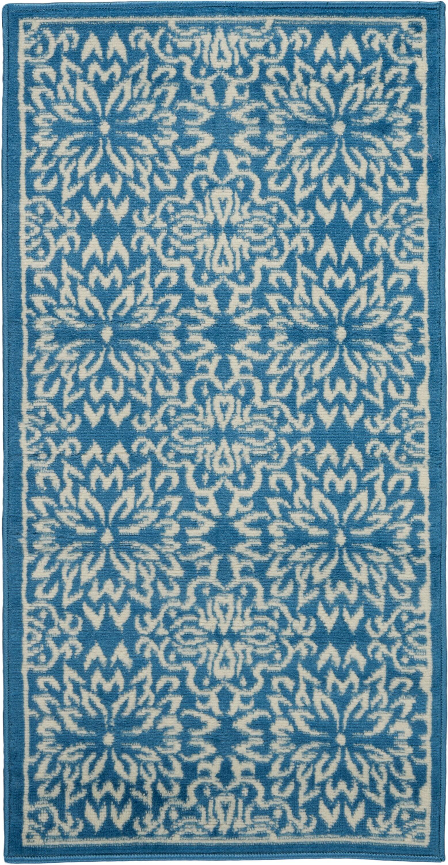 Nourison Jubilant Geometric Floral Ivory/Blue 2' x 4' Area Rug, (2' x 4')