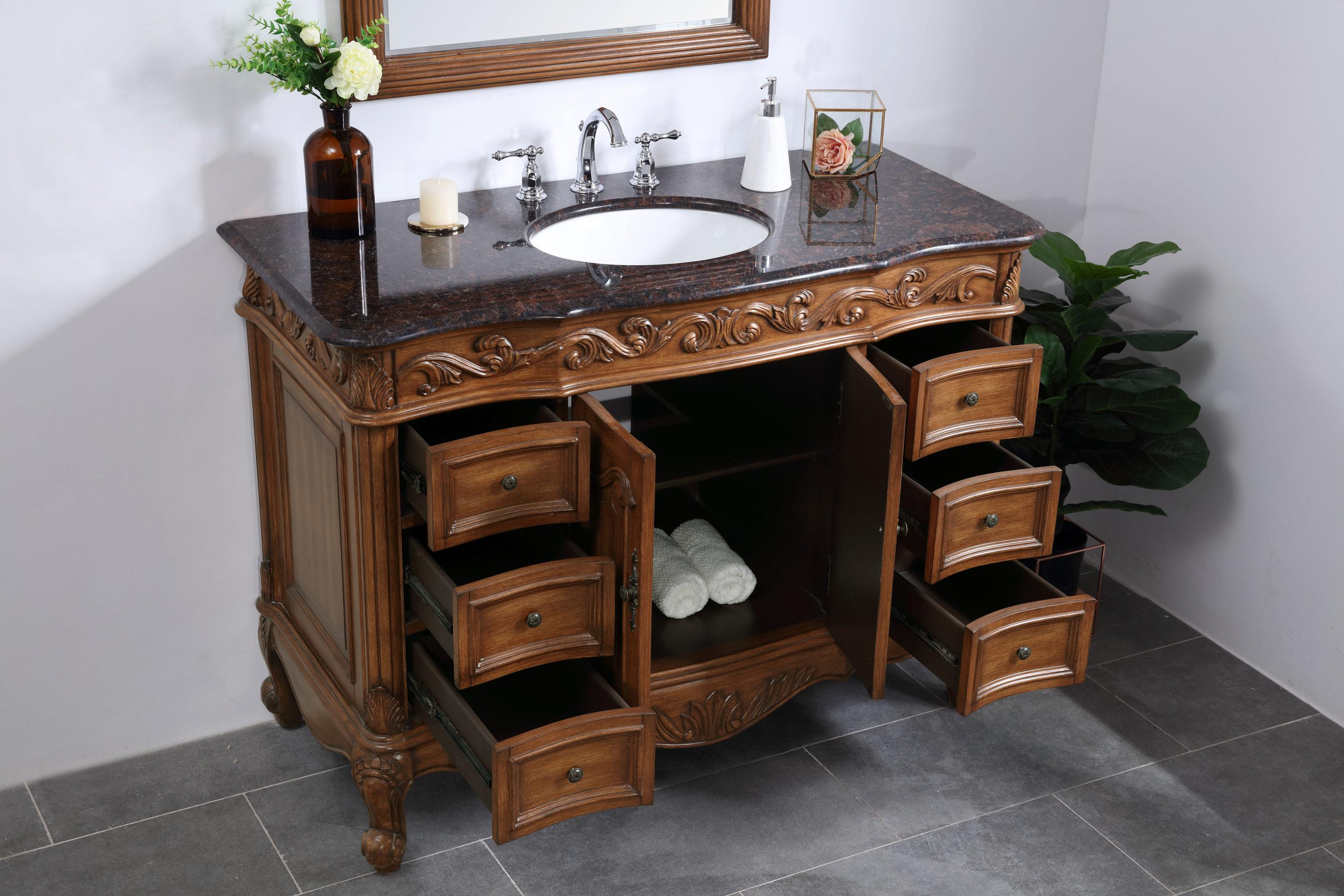 Elegant Decor Oakland 48" Single Marble Top Bathroom Vanity in Teak