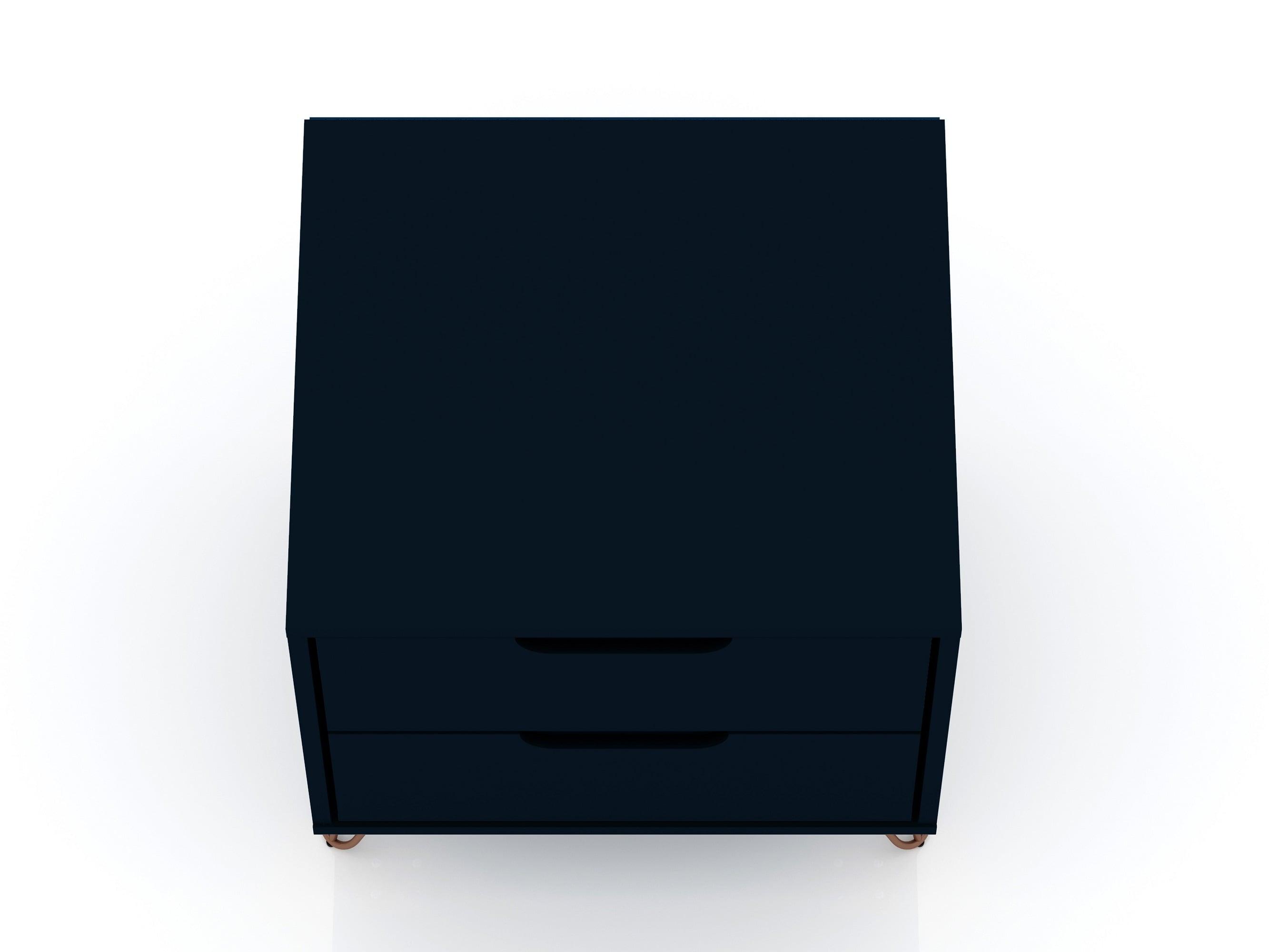 Set of 2 Rockefeller 2 Drawer Nightstands Tatiana Midnight Blue - Manhattan Comfort: Modern Splayed Metal Legs, MDF