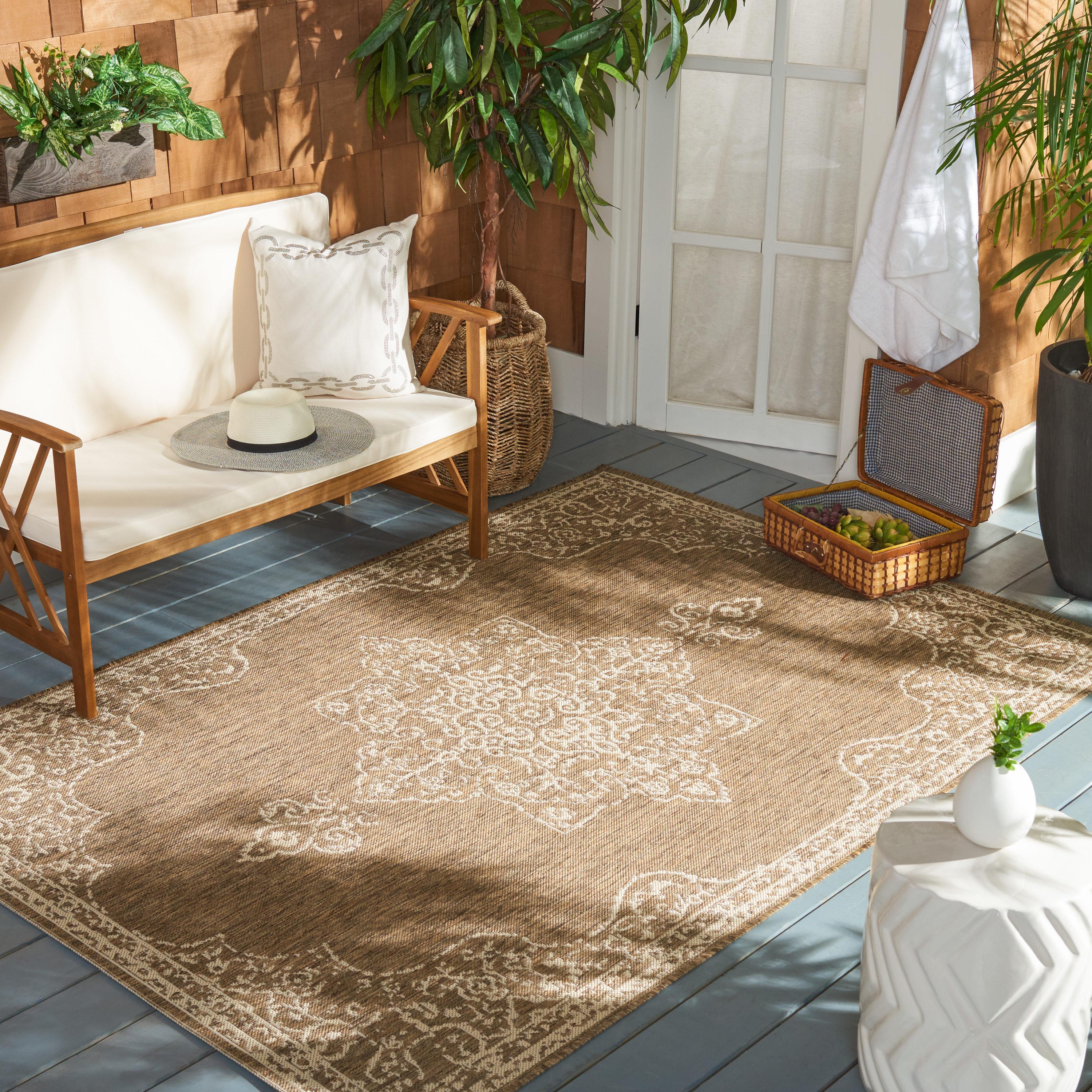SAFAVIEH Beach House Harding Traditional Indoor/Outdoor Area Rug Cream/Beige, 6'7" x 6'7" Square