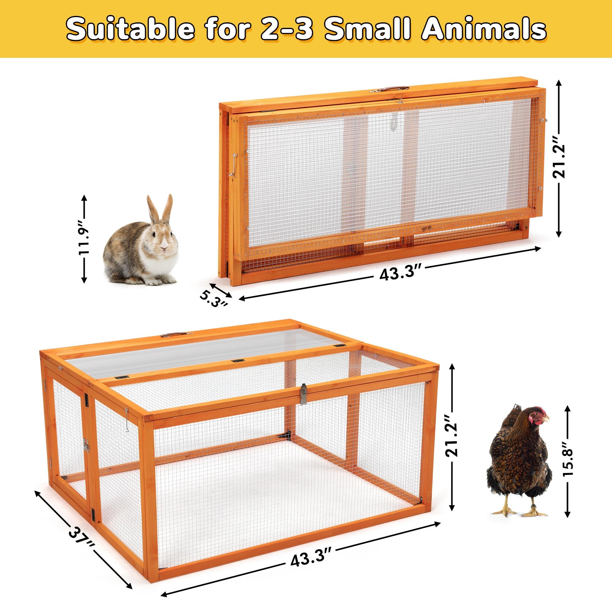 Coziwow Folding Chicken Coop, Wooden Rabbit Hutch for Small Animals with Roosting Bar, Orange