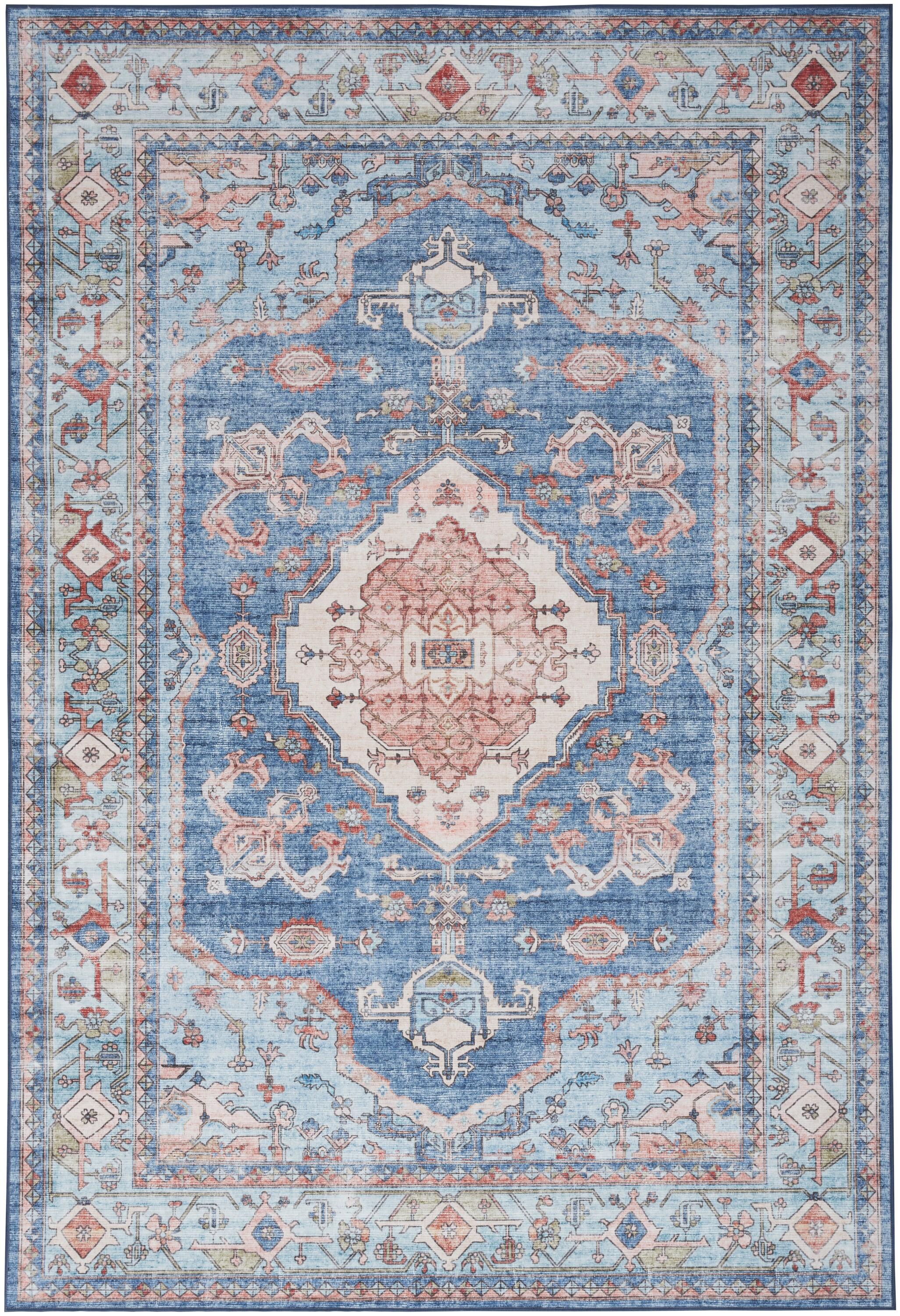 Nourison Fulton Bordered Medallion Non-Slip Flatwoven Indoor Rug Blue 5' x 7'