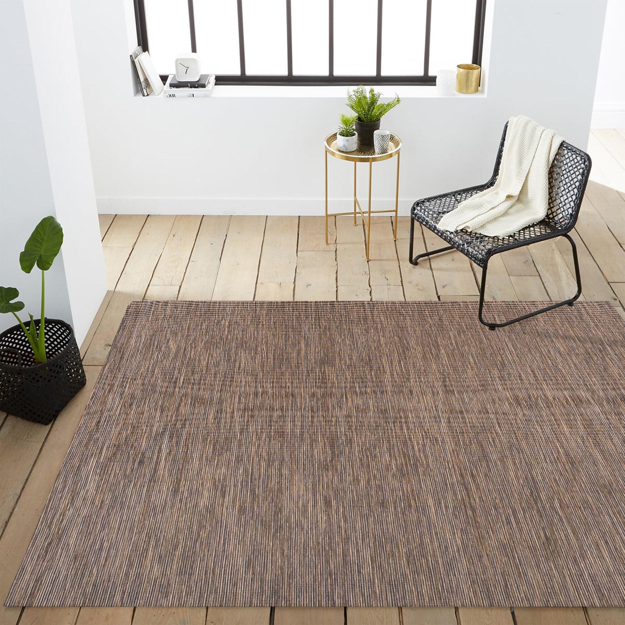 4'x6' Ethan Modern Flatweave Solid  Area Rug, Brown - JONATHAN Y