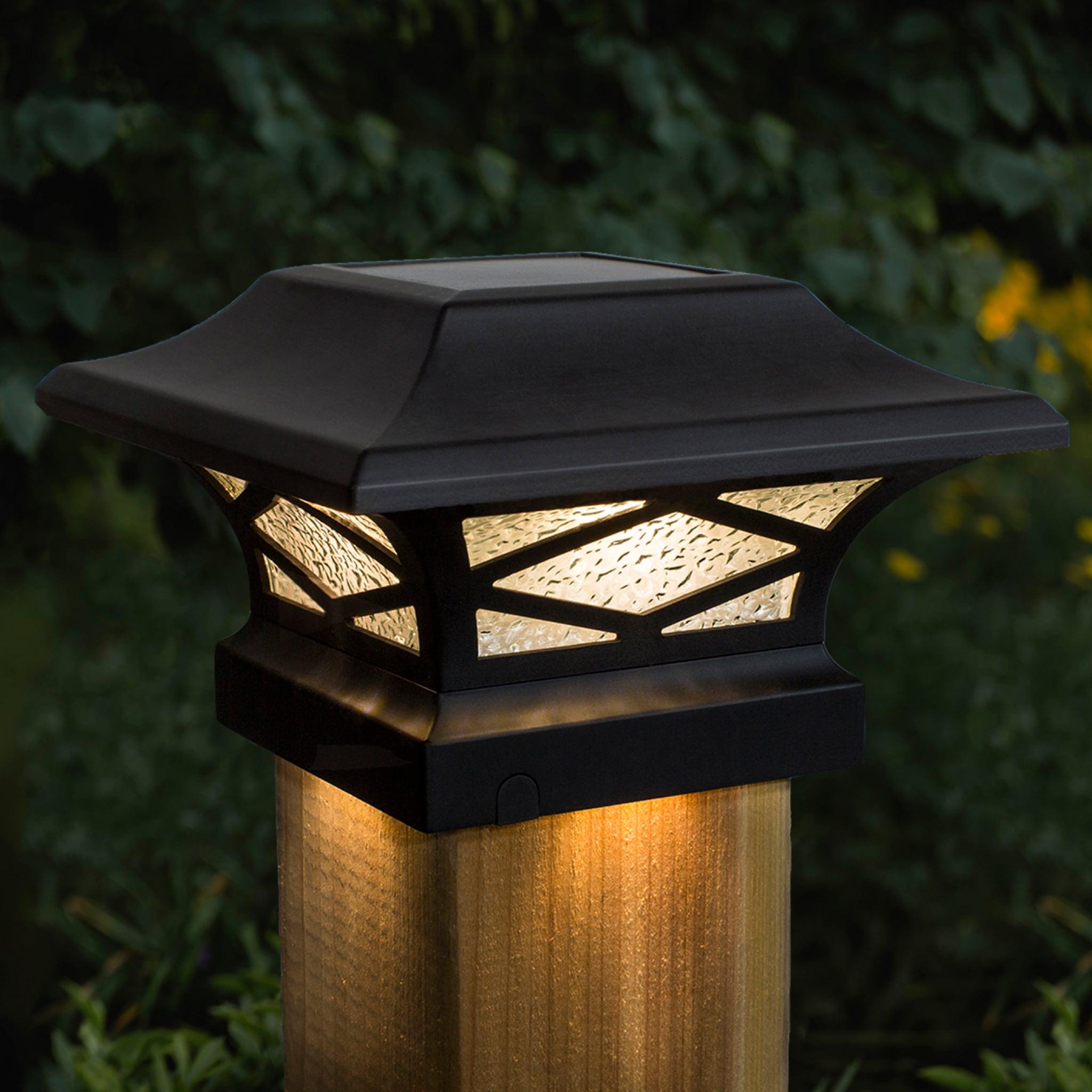 Black Aluminum LED Solar Post Cap with Pebbled Glass