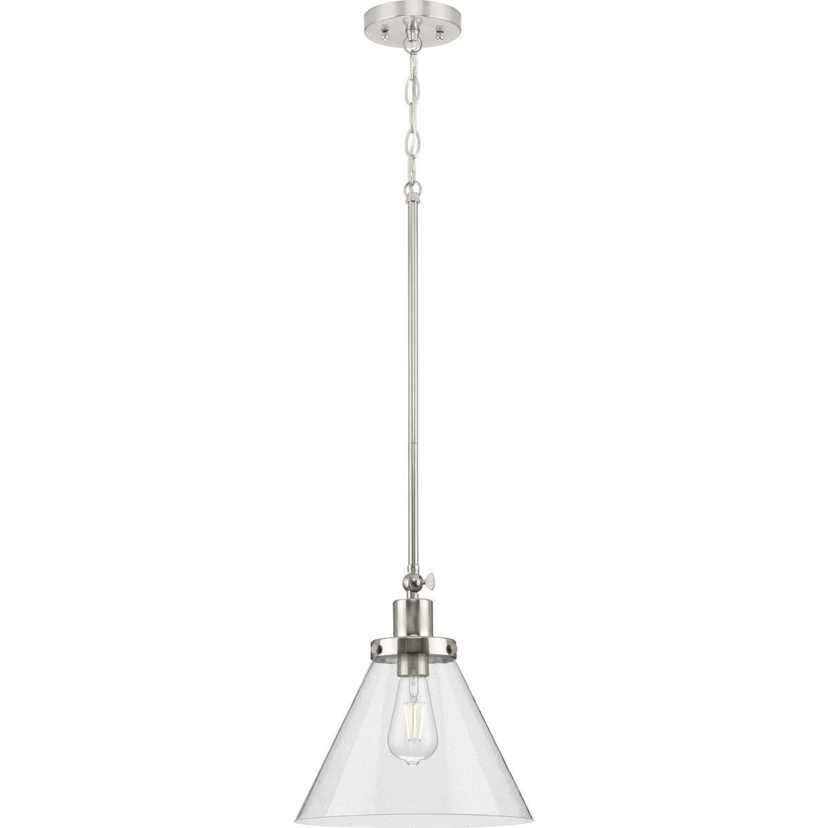 Progress Lighting Hinton 1-Light Industrial Pendant, Brushed Nickel, Seeded Glass Shade