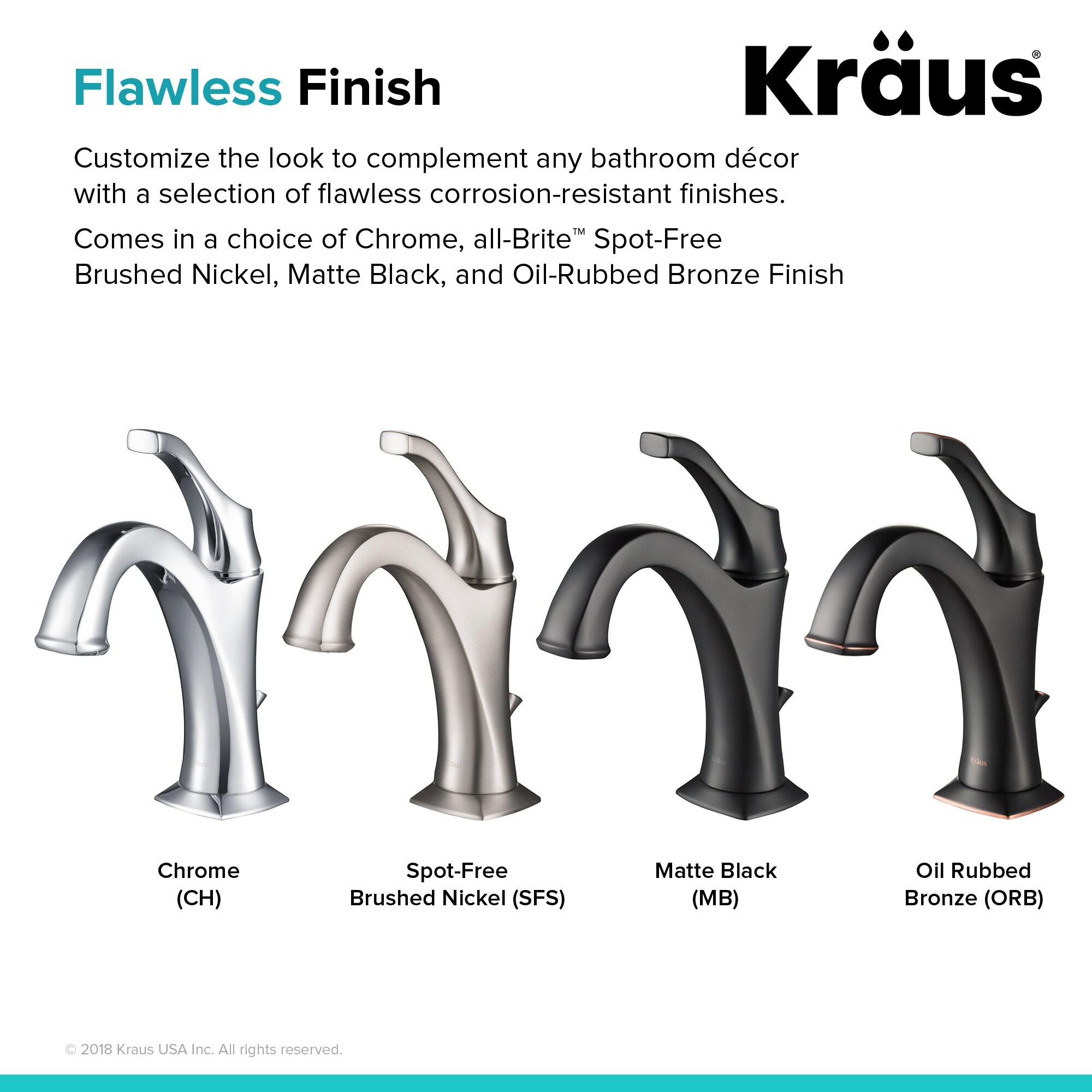 Kraus Arlo Single Hole 1-Handle WaterSense Bathroom Sink Faucet with Drain and Deck Plate