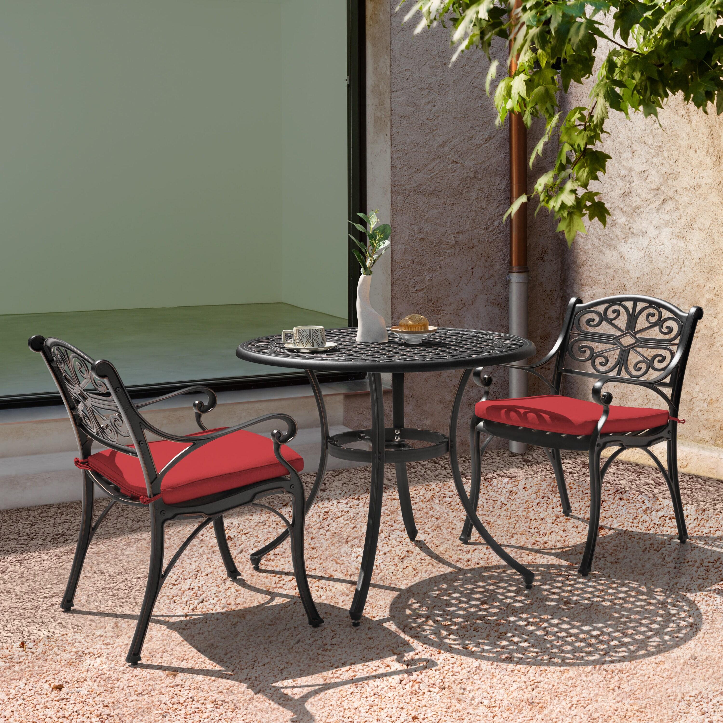 Nuu Garden 3-Piece Patio Bistro Set Outdoor Cast Aluminum Bistro Table and Chairs Set of 2, Outdoor Patio Table Set with Umbrella Hole and Cushions for Patio Balcony, Black