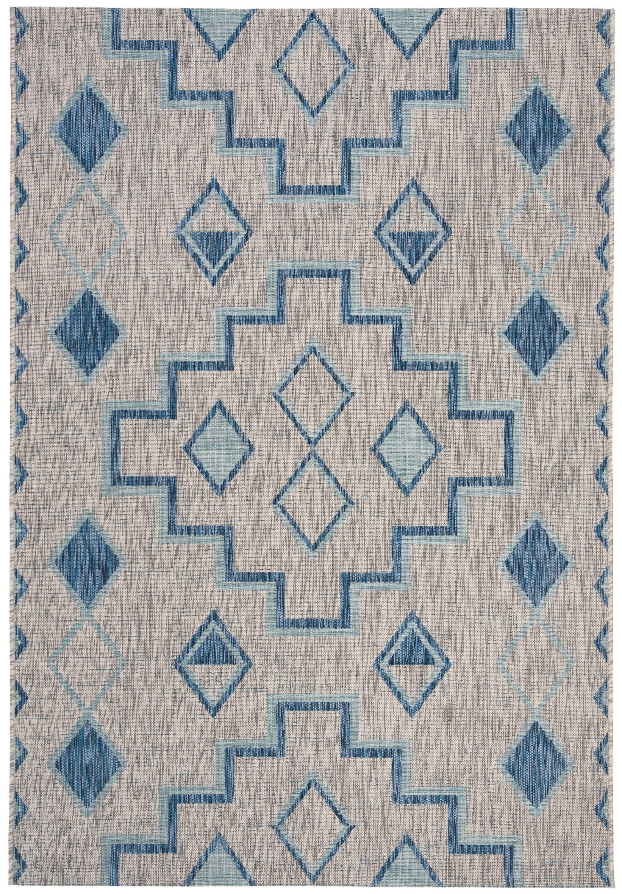 Courtyard CY8533 Power Loomed Indoor/Outdoor Area Rug - Grey/Aqua - 6'7"x9'6" - Safavieh.