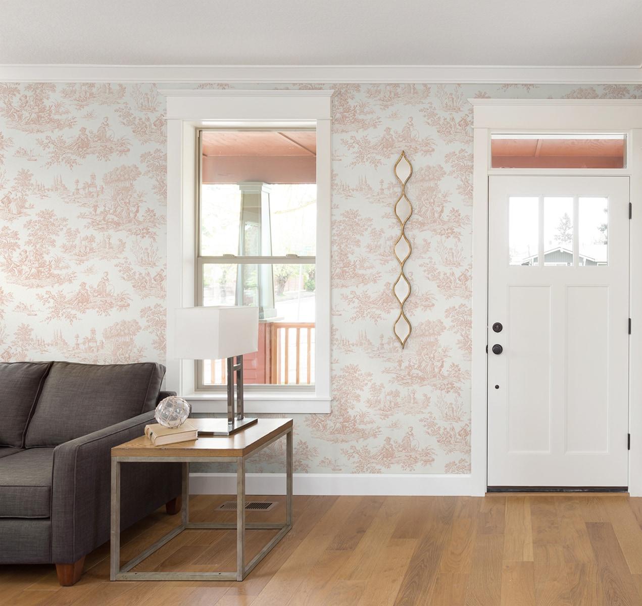NextWall Chateau Toile Peel and Stick Wallpaper Pink: Vintage Vinyl, Self-Adhesive, Repositionable, Washable, 30.75 Sq Ft Coverage