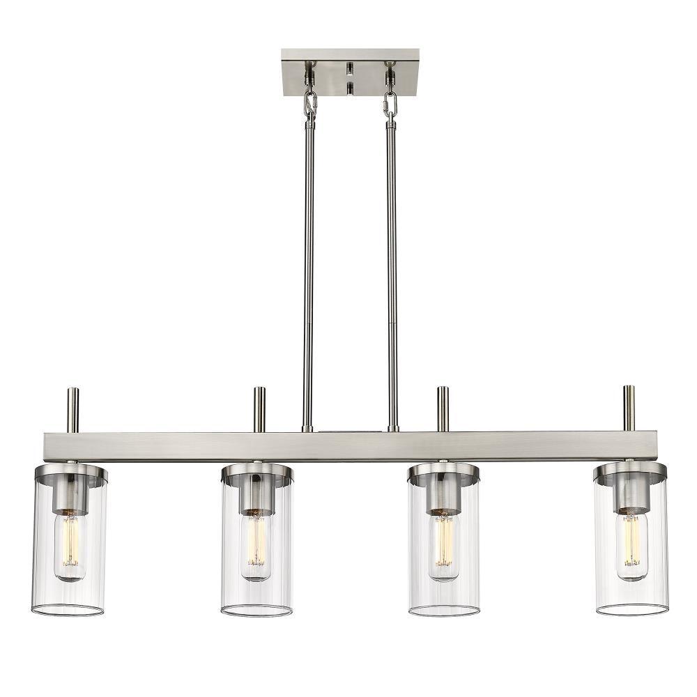 Golden Lighting Winslett 4-Light Linear Pendant in Pewter with Ribbed Clear Glass