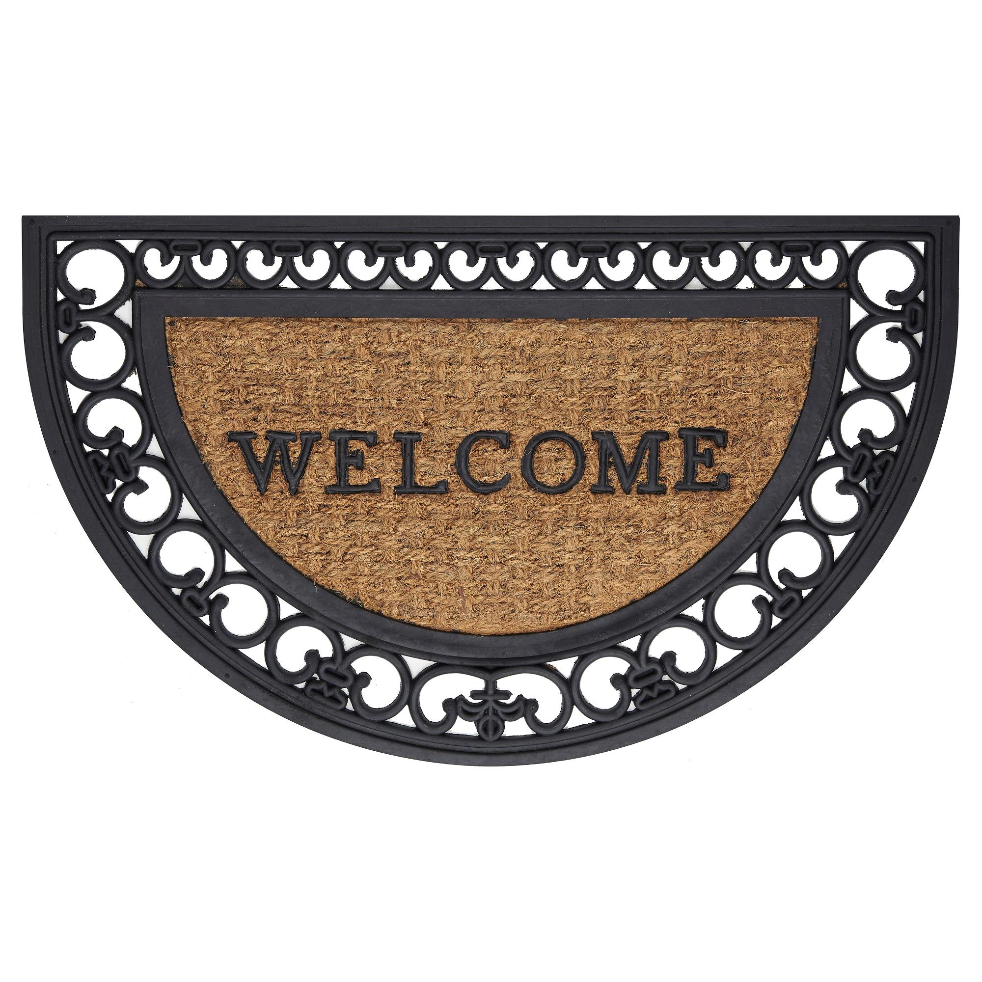 Bloomsbury Market Aeries Recycled Rubber Door Mats, Non-Slip/Skid Rubber Backing, 18" W X 30" L, Rectangle, Welcome Scrolls