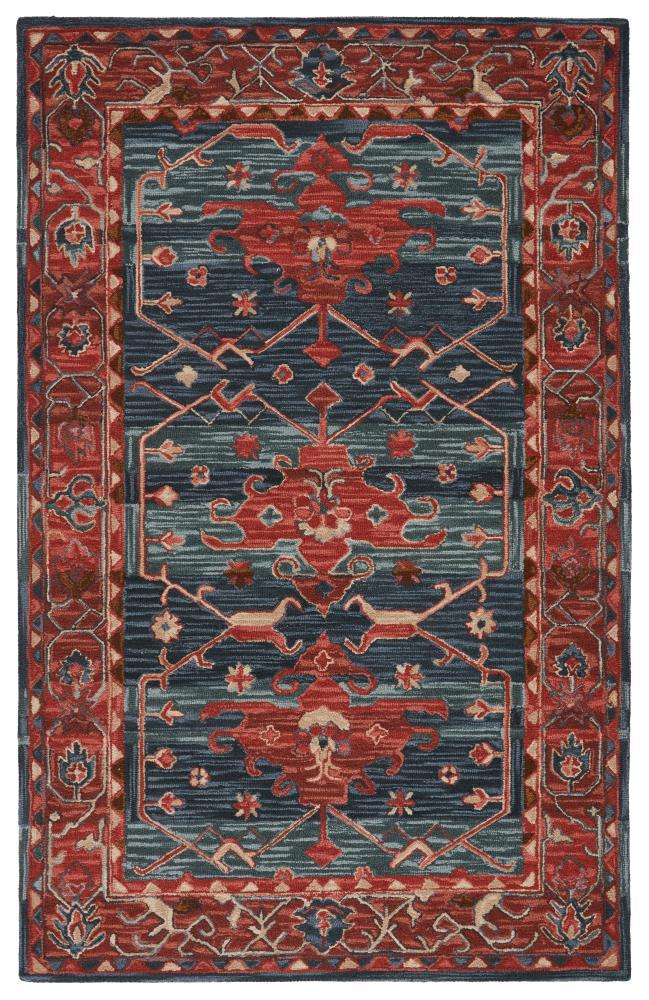 Cinnabar Red/Blue 5 ft. x 8 ft. Medallion Area Rug