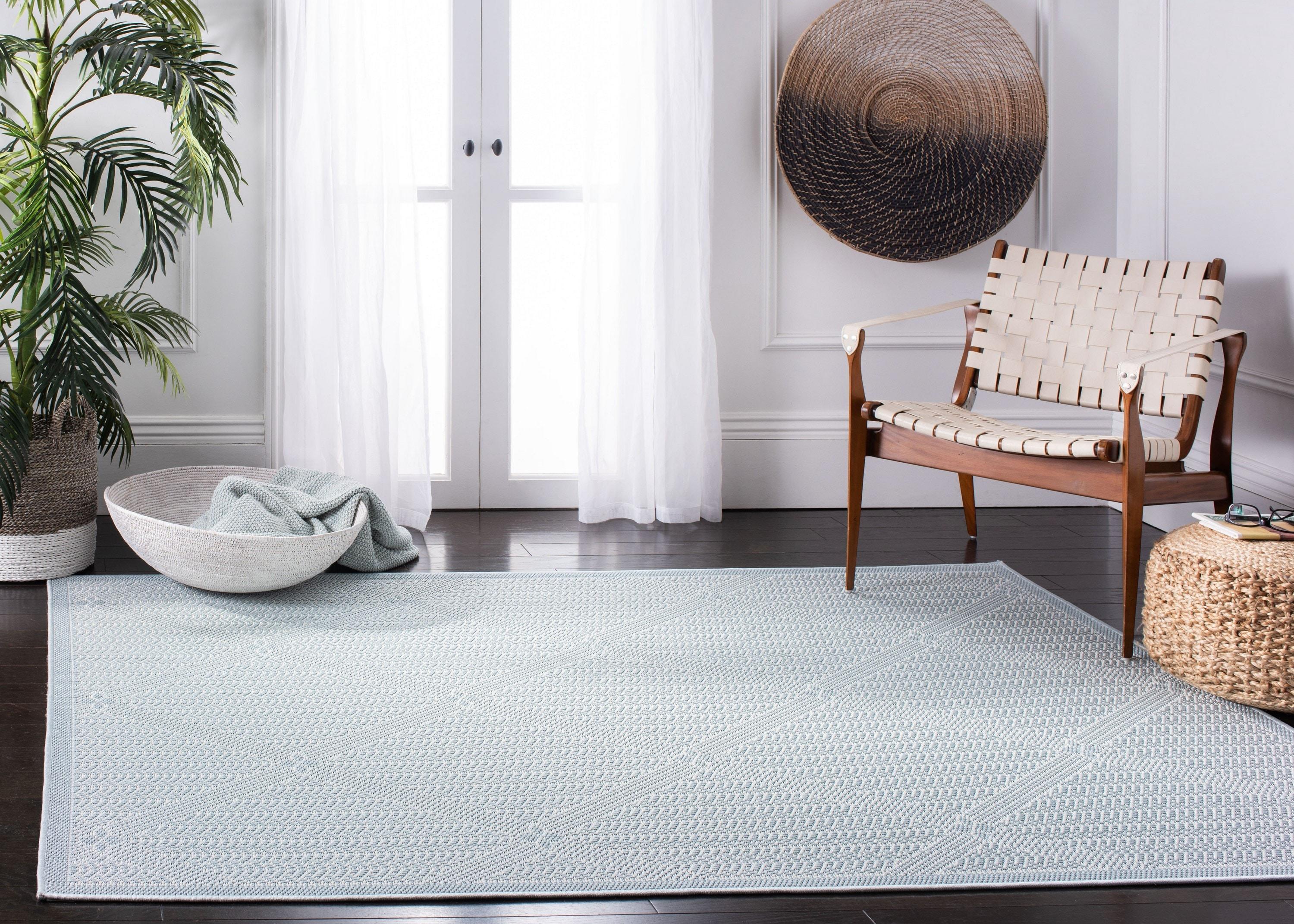 Bermuda BMU811 Machine Washable UV & Stain Resistant Non-Shedding Power Loomed Indoor/Outdoor Area Rug - Light Blue/Ivory - 6'7"x6'7" - Safavieh