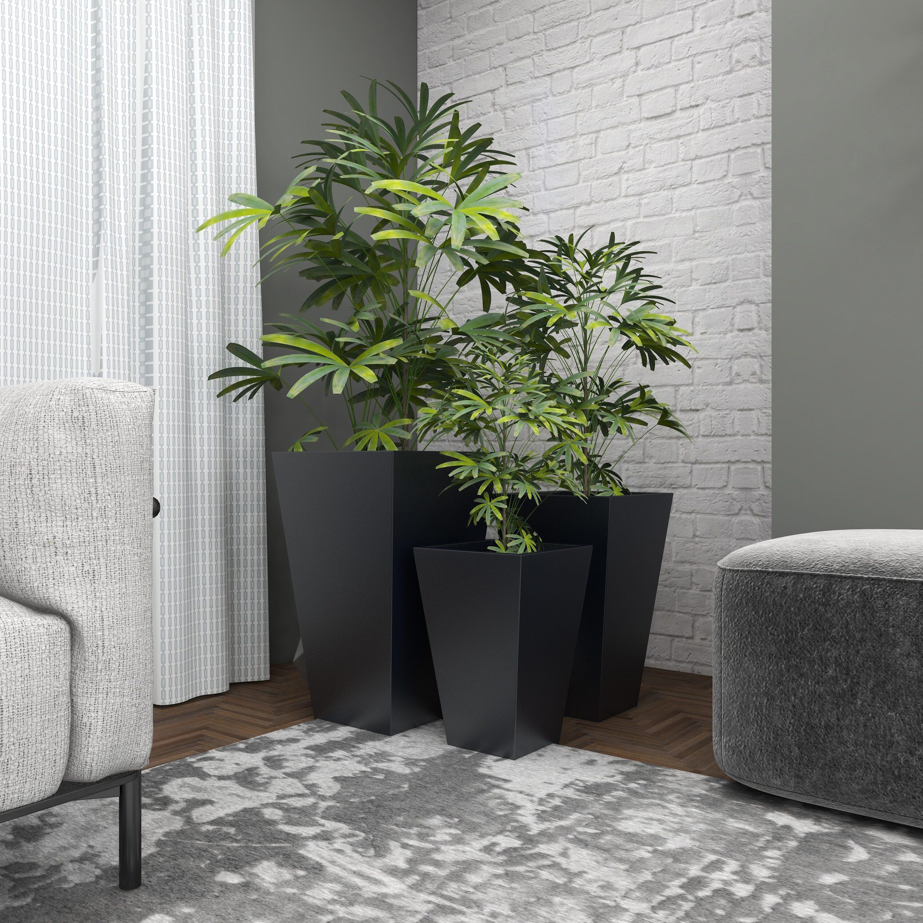 Set of 3 Modern Trapezoidal Iron Planters - Olivia & May: Indoor/Outdoor Freestanding Decor, No Drainage