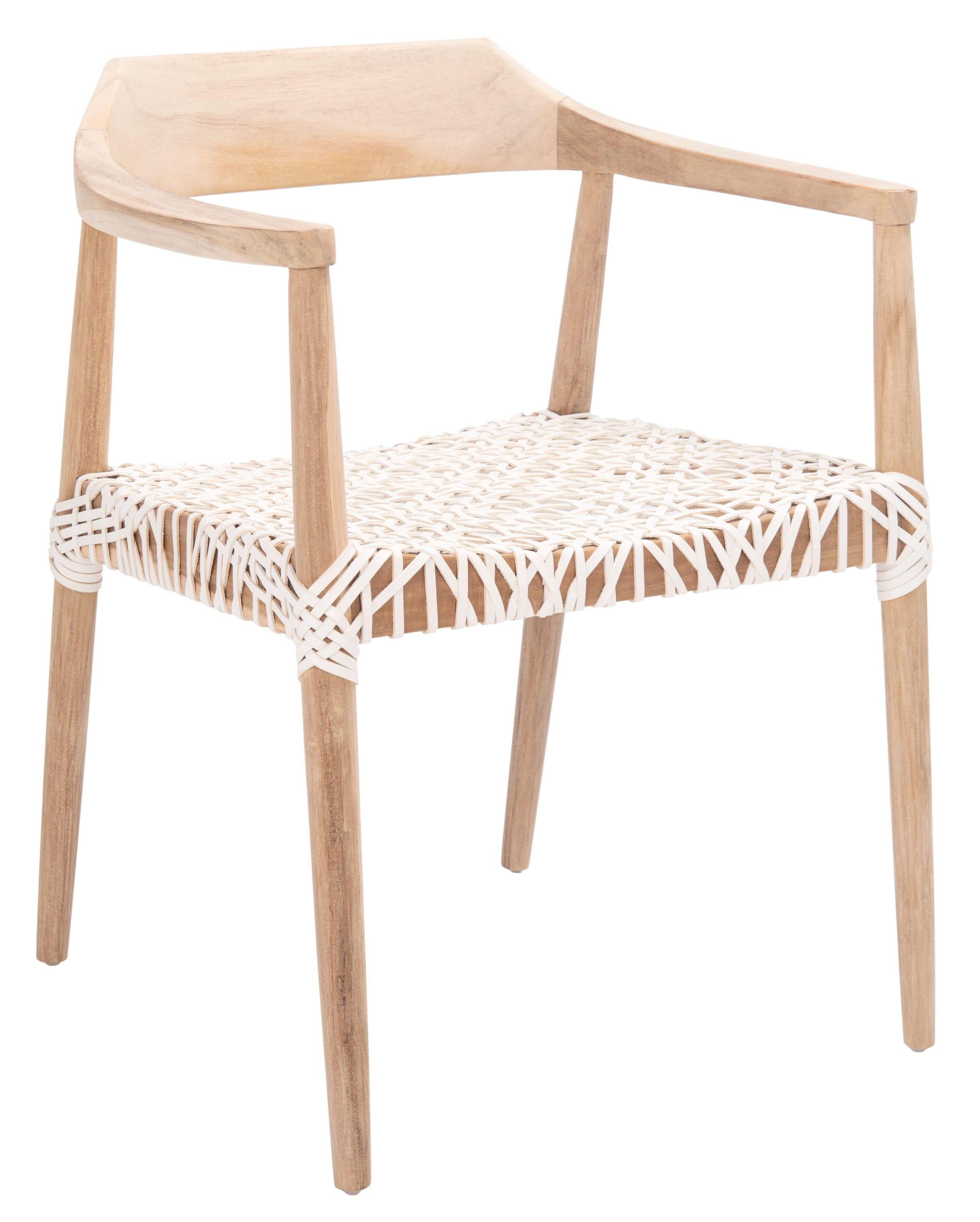 Munro Leather Woven Accent Chair - Natural/White - Safavieh