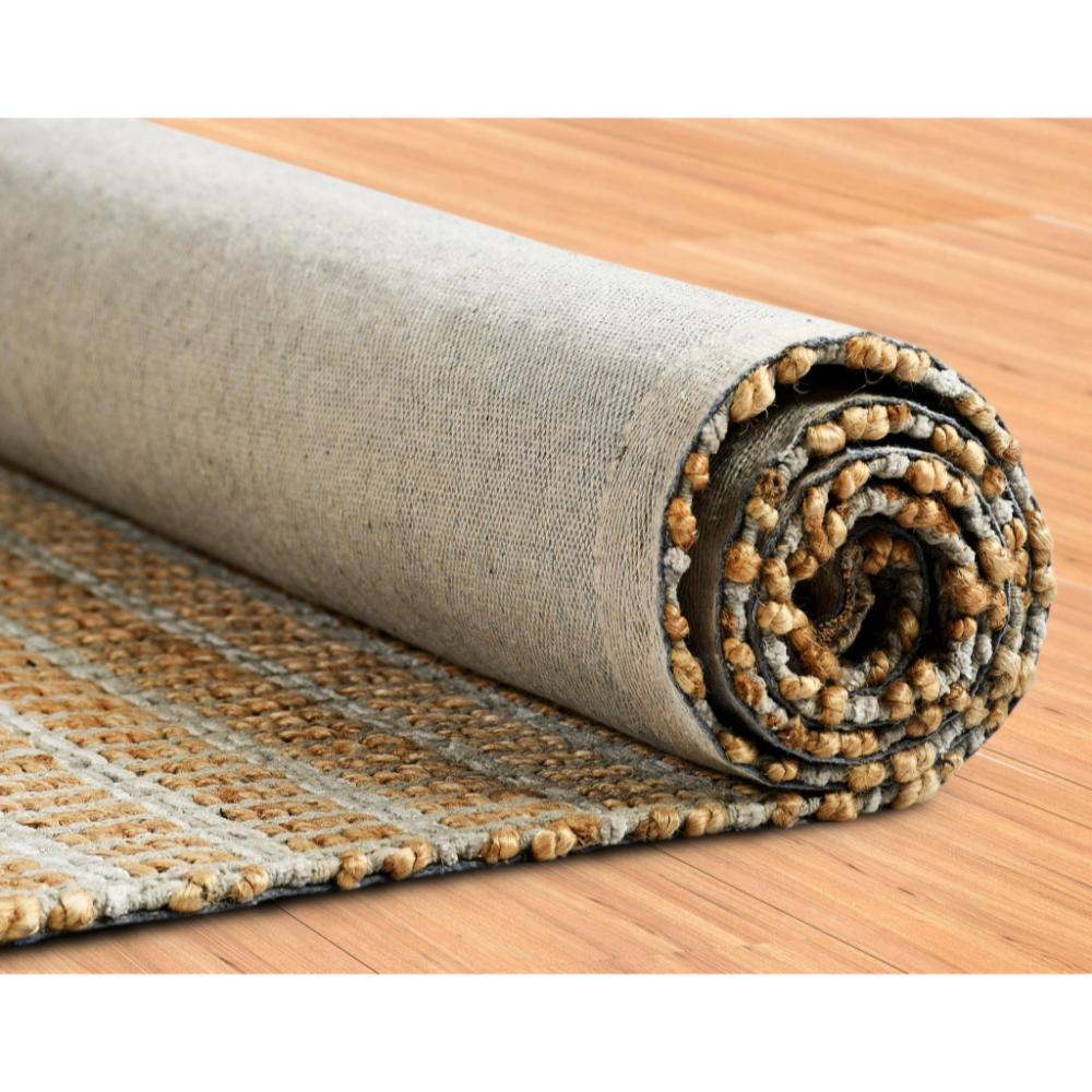 LR Home Natalie Jade Natural/Gray Grid Transitional Jute Blend Area Rug, 5' x 7'9"