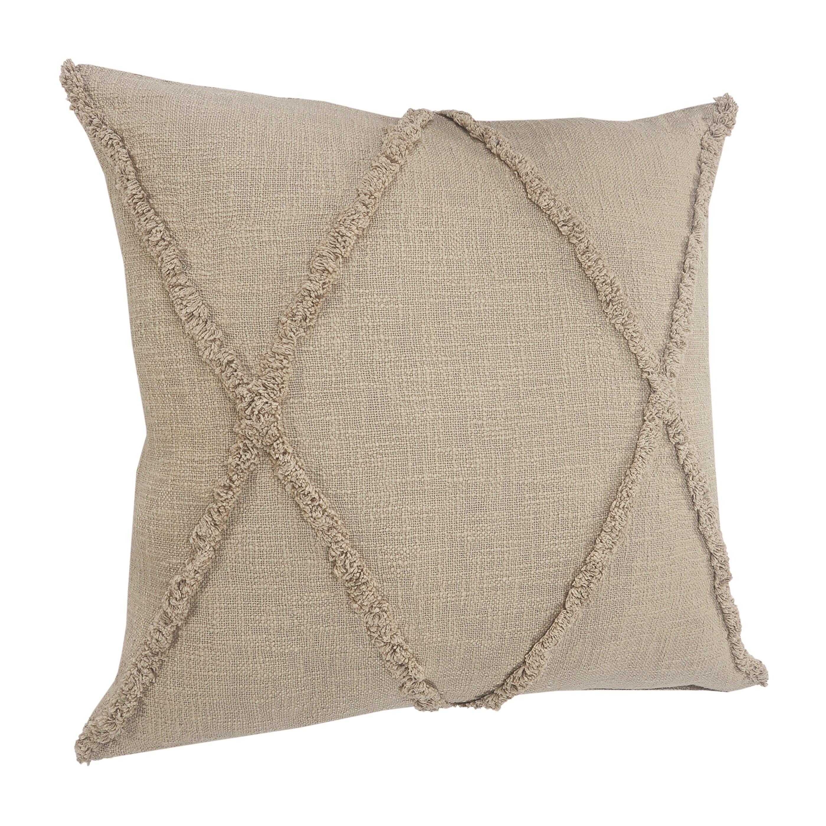 Woven Paths Sara 20" x 20" Taupe Shag Diamond Cotton Adult Decorative Throw Pillow