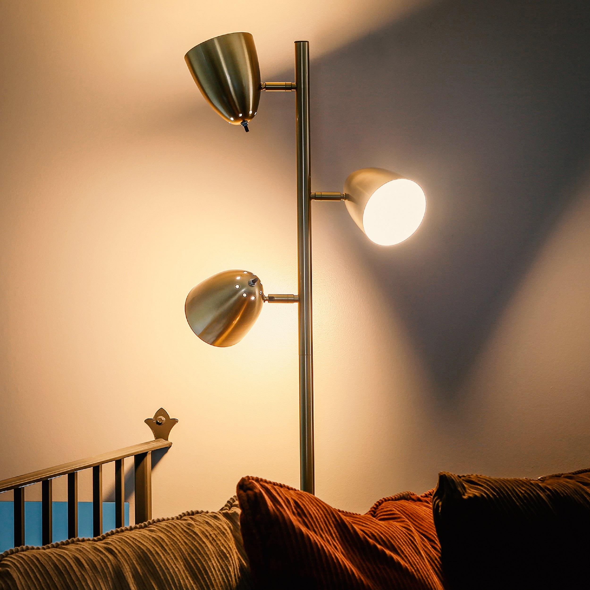 Brightech Jacob 64" Modern 3-Light Adjustable LED Floor Lamp with Gold Brass Finish and Metal Cone Shades, Bulbs Included