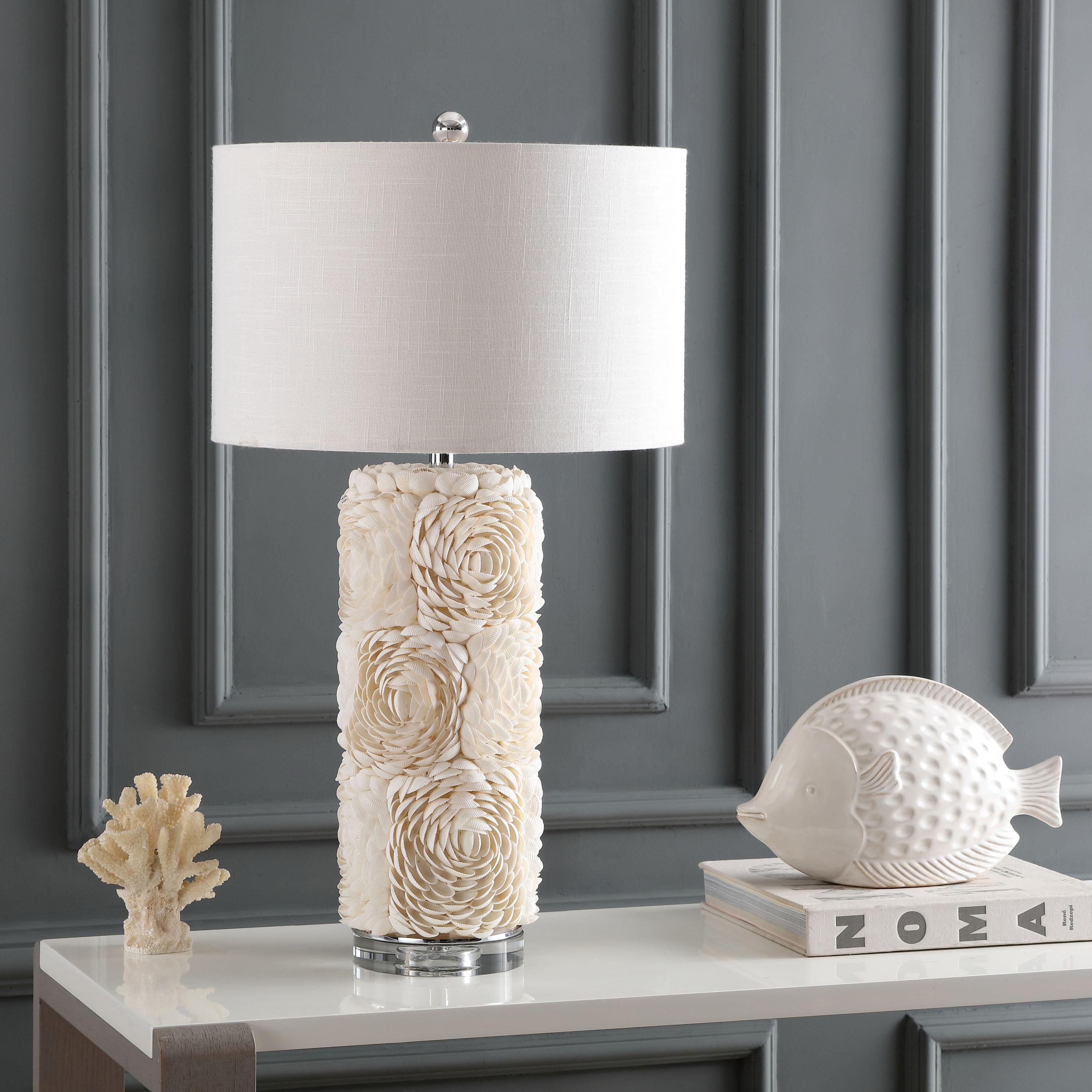 JONATHAN Y Rosette 28.5" Seashell/Resin/Crystal LED Table Lamp, Cream