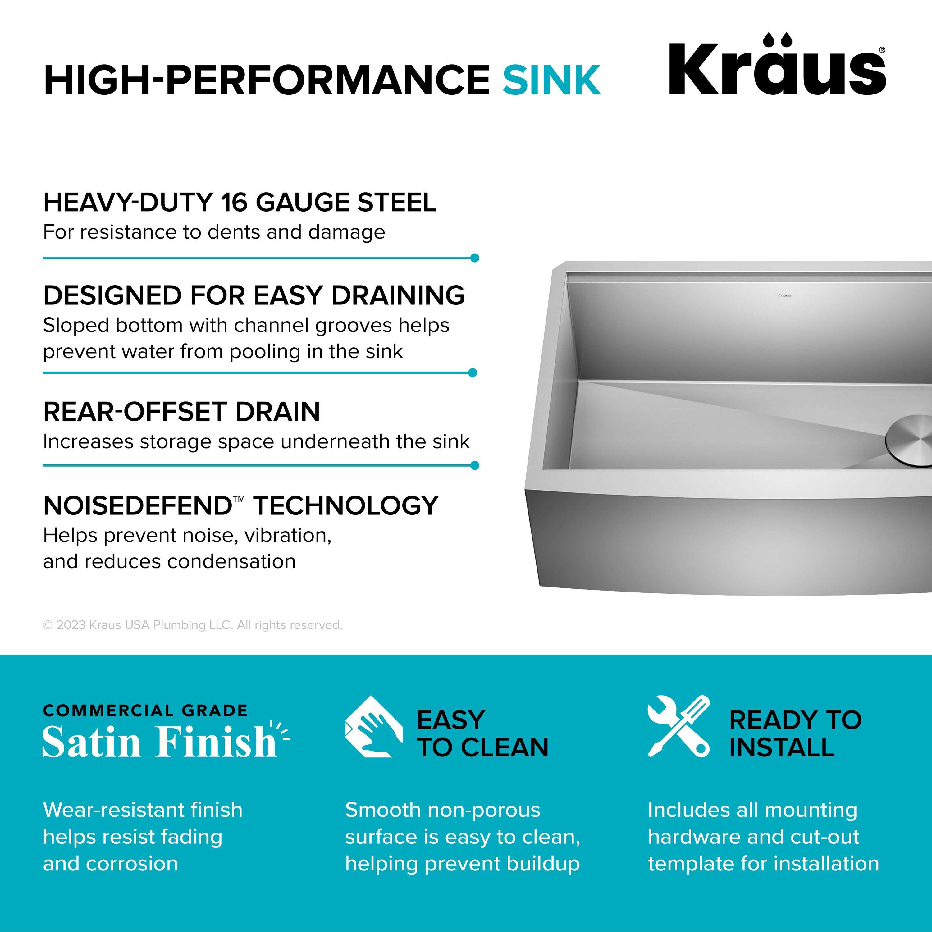 KRAUS Kore™ Workstation 30-inch L 16 Gauge Stainless Steel Single Bowl Farmhouse Kitchen Sink with Accessories