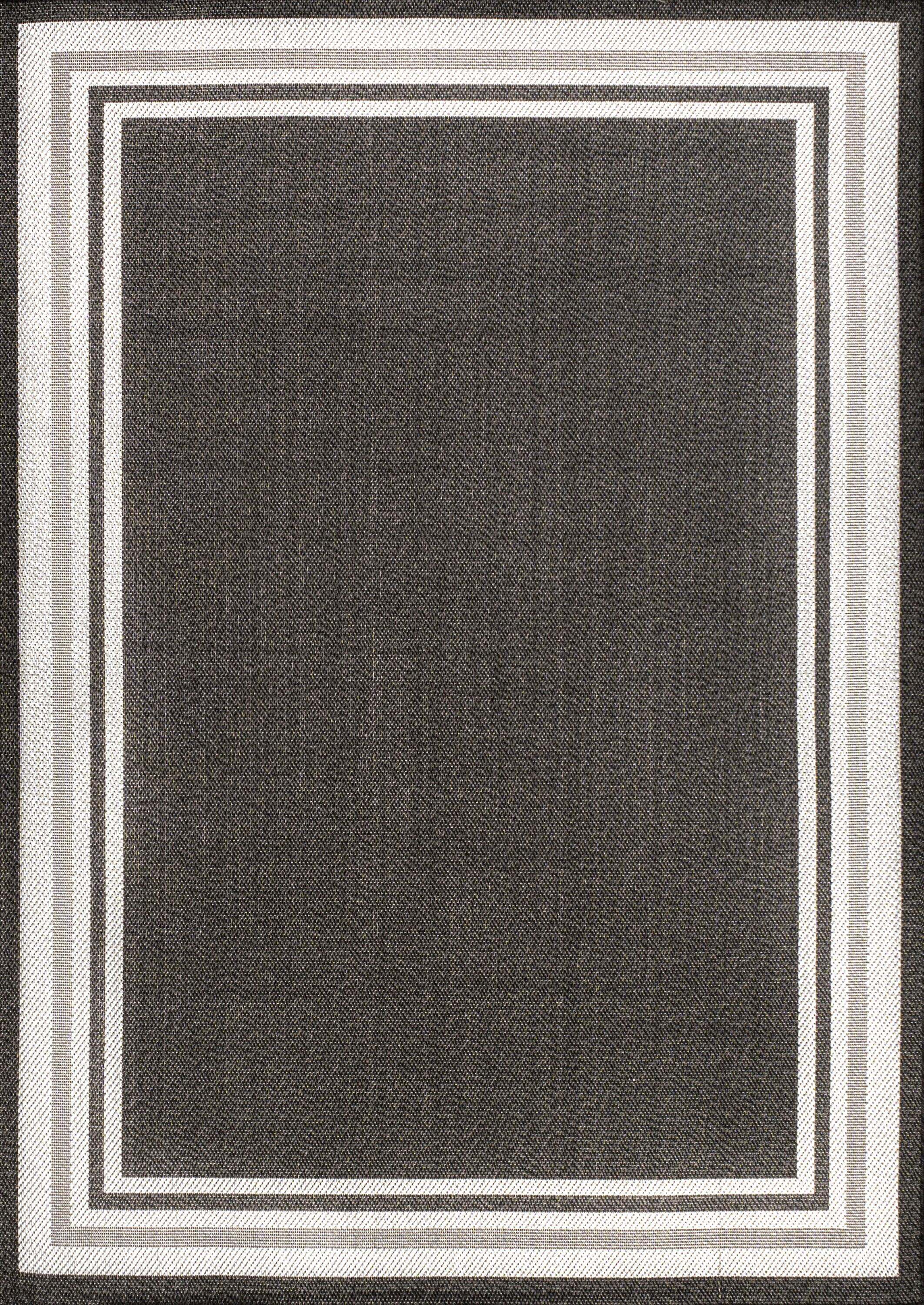 5' x 8' James Modern Border Stripe Indoor/Outdoor Area Rug, Black/Cream - JONATHAN Y