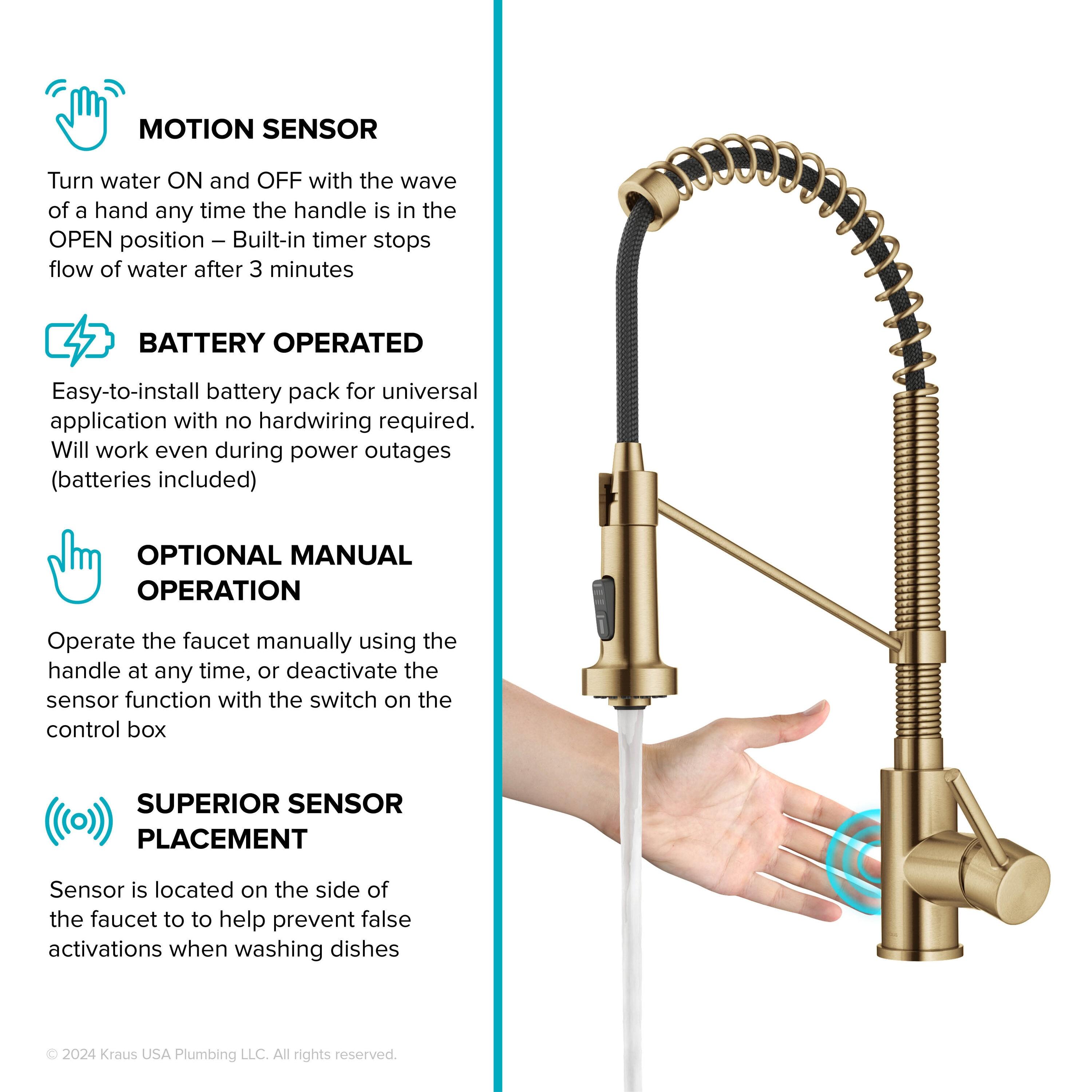 Kraus Bolden Touchless Sensor Commercial Style 2-Function Single Handle Pull-Down Kitchen Faucet