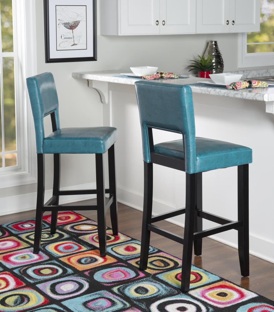 30" Vega Padded Back and Seat Faux Leather Barstool Blue - Linon: Upholstered, Rubberwood Legs, Fixed Height