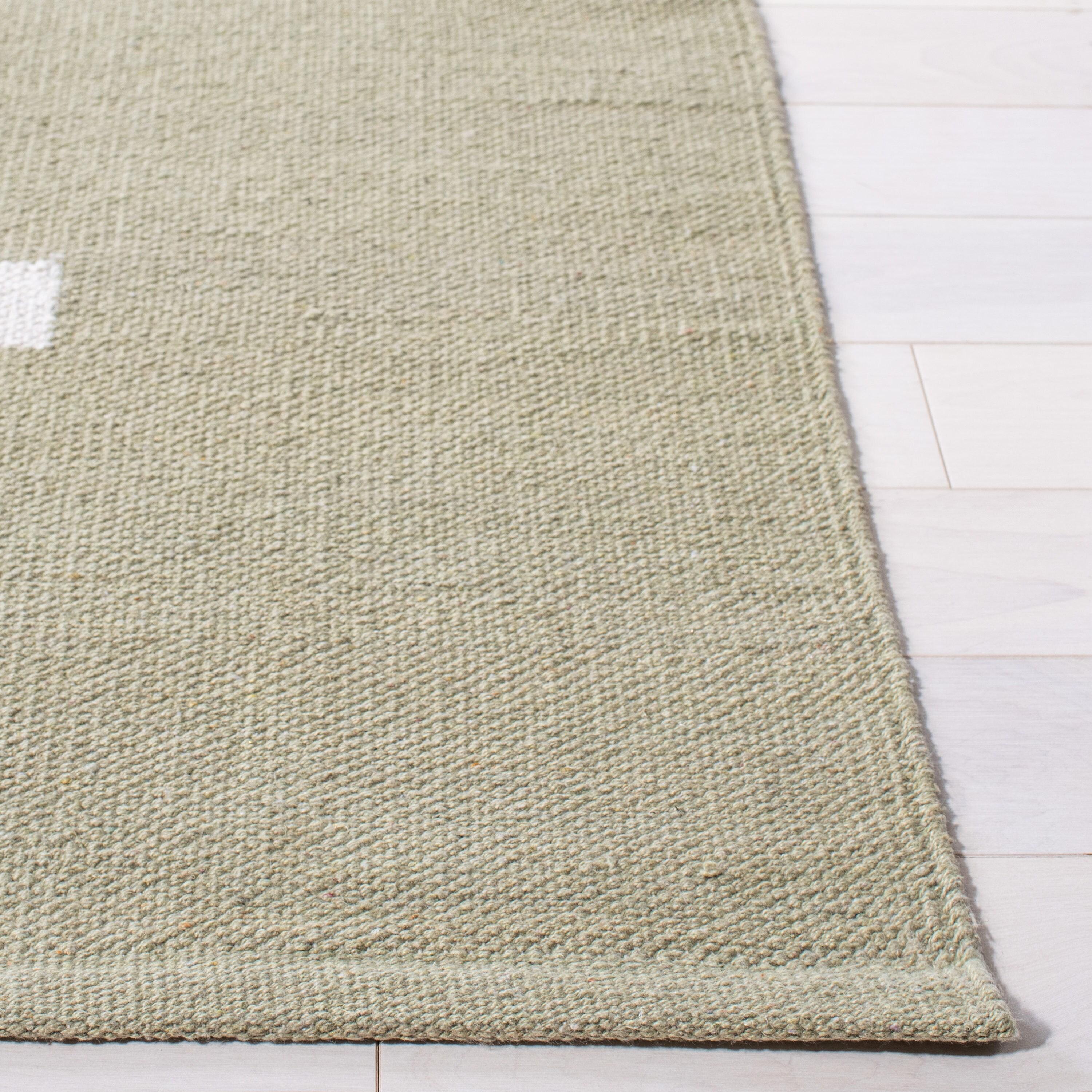 SAFAVIEH Montauk Oswald Geometric Striped Cotton Area Rug, Ivory/Light Green, 6' x 6' Square