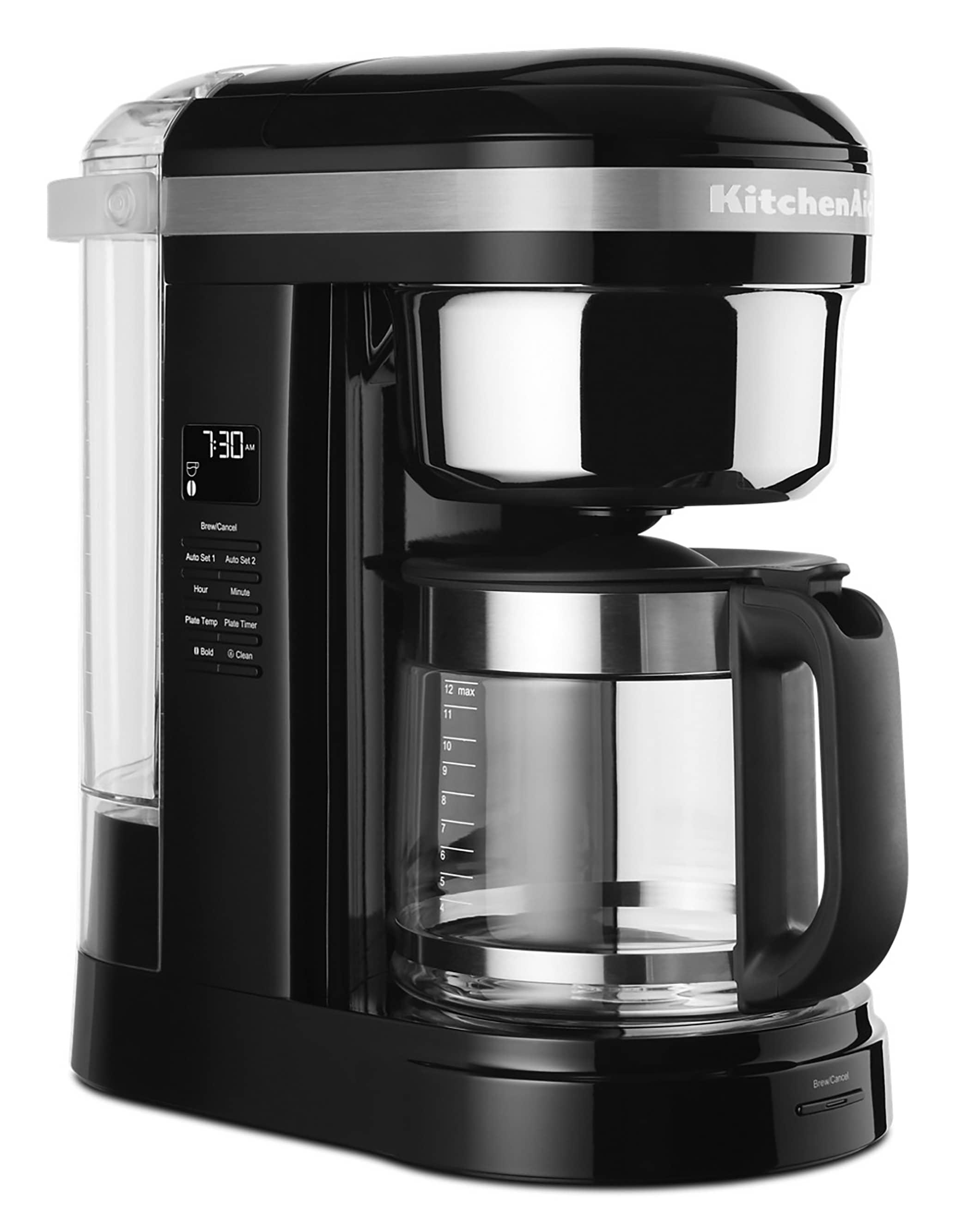 KitchenAid 12 Cup Drip Coffee Maker with Spiral Showerhead and Programmable Warming Plate, Onyx Black, KCM1209