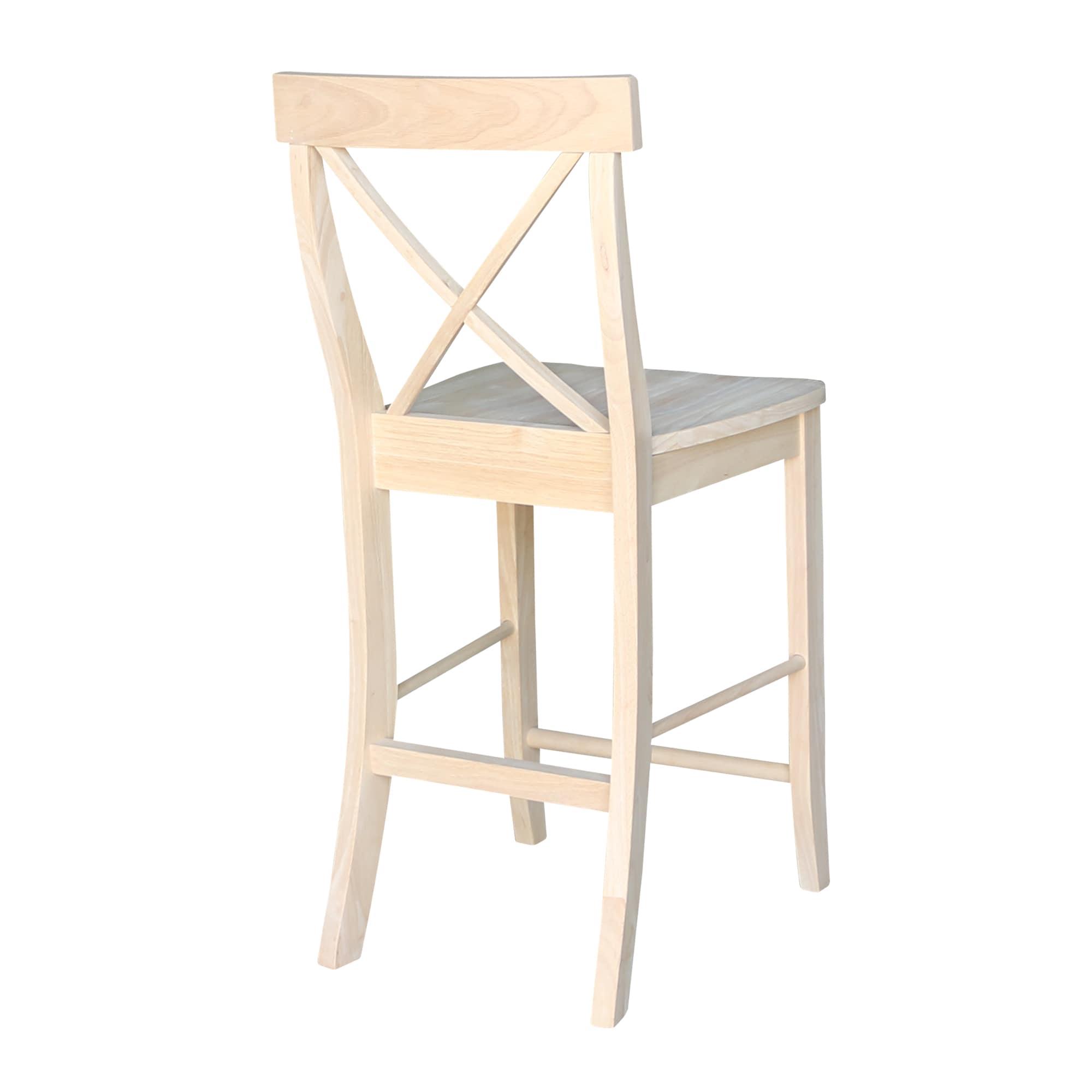 24" X Back Counter Height Barstool Unfinished - International Concepts: Hardwood Frame, Square Seat