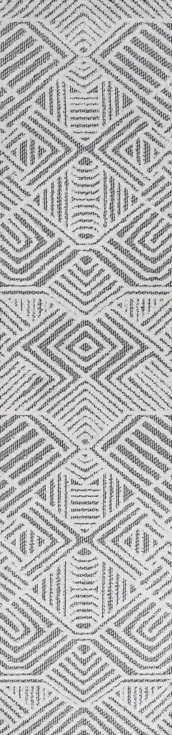 2'x8' Jordan High-Low Pile Art Deco Geometric Indoor/Outdoor Runner Rug, White/Black - JONATHAN Y