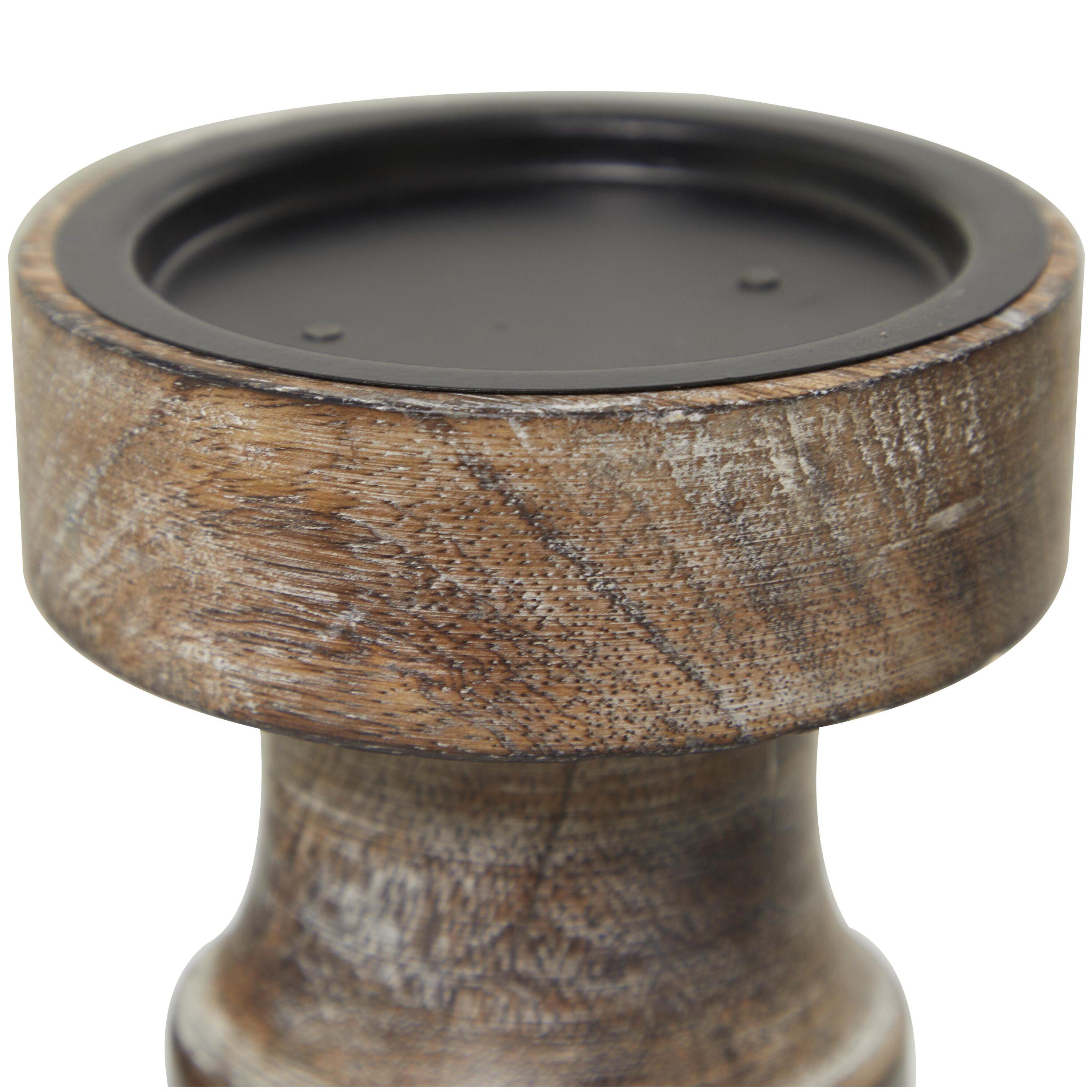 Olivia & May Set of 3 Rustic Cylindrical Mango Wood Candle Holders Brown: Modern Decor, Fits Pillar Candles