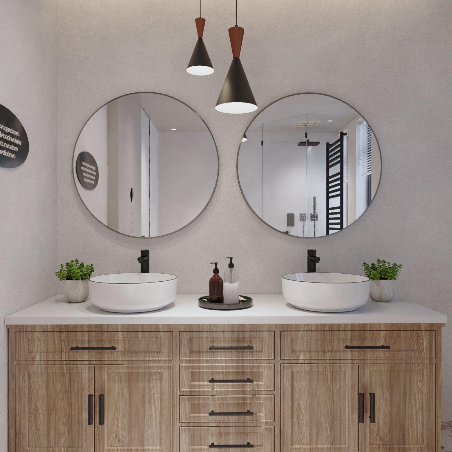 DeerValley Symmetry 16'' Circular White/Black Ceramic Vessel Bathroom Sink