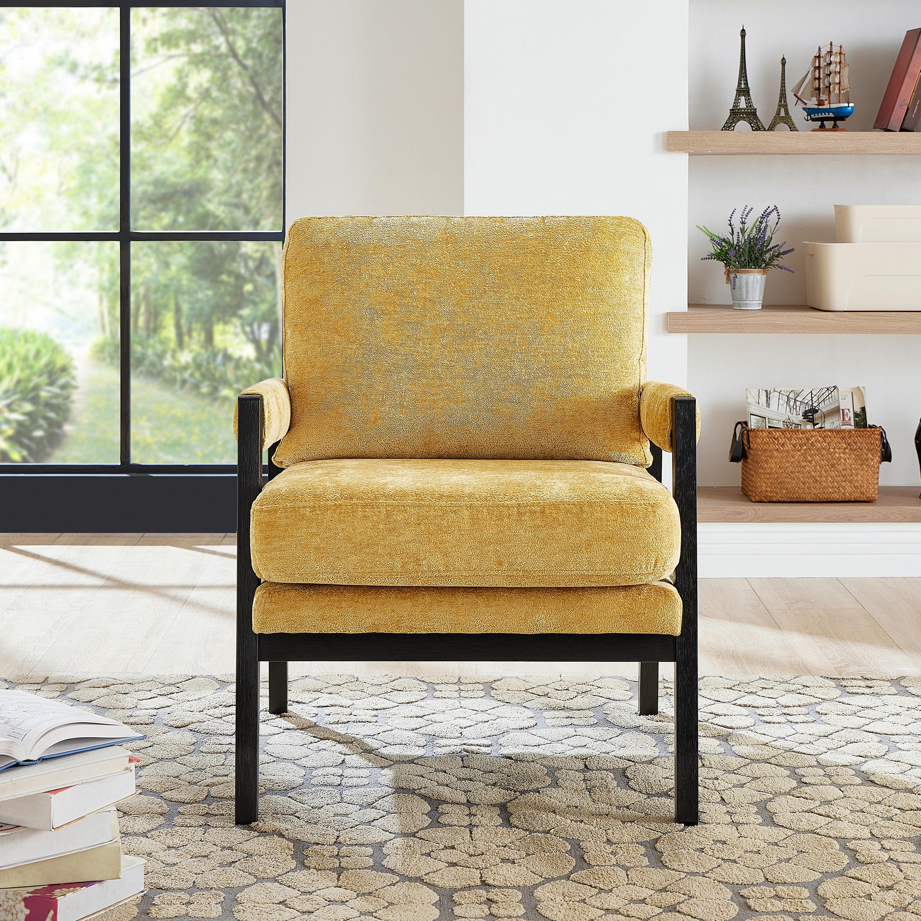Roundhill Furniture Kelly Mid-Century Modern Chenille Upholstered Accent Armchair Yellow