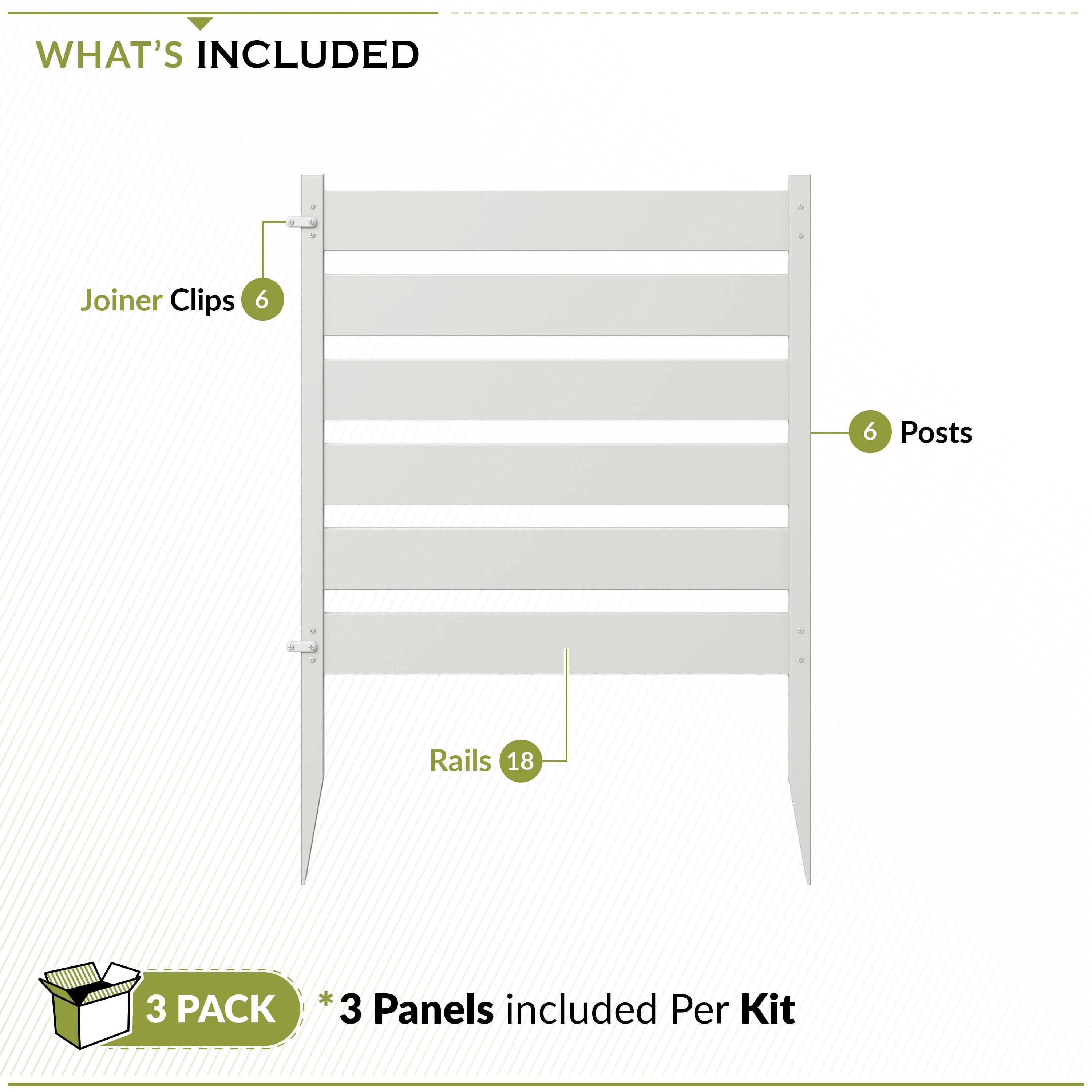 Zippity Outdoor Products 26in H x 24in W (3 Panels) No Dig Zippity Maui Fence Kit, Charcoal Color WoodTek Vinyl Fence Panel, Temporary Outdoor Border for Garden, Easy Install DIY Fence for Backyard, Patio, & Deck, ZP19066