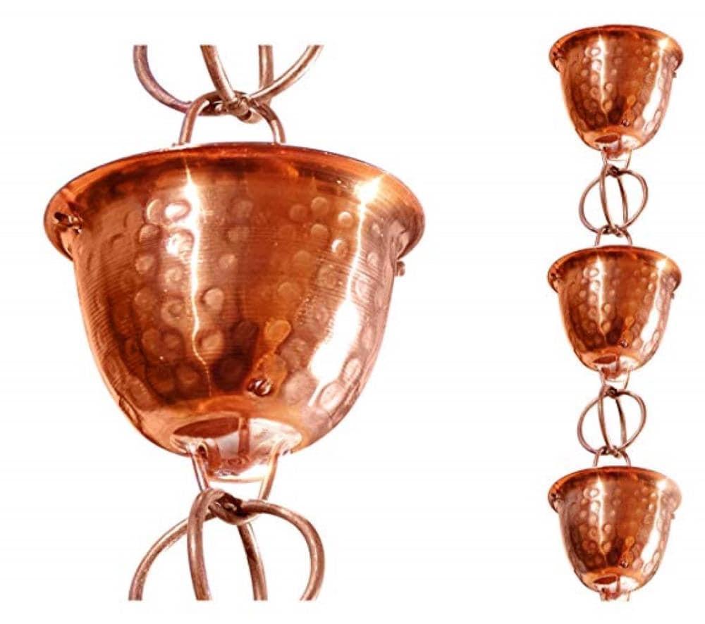 Monarch Rain Chains Pure Copper Hammered Cup Rain Chain Replacement Downspout for Gutters