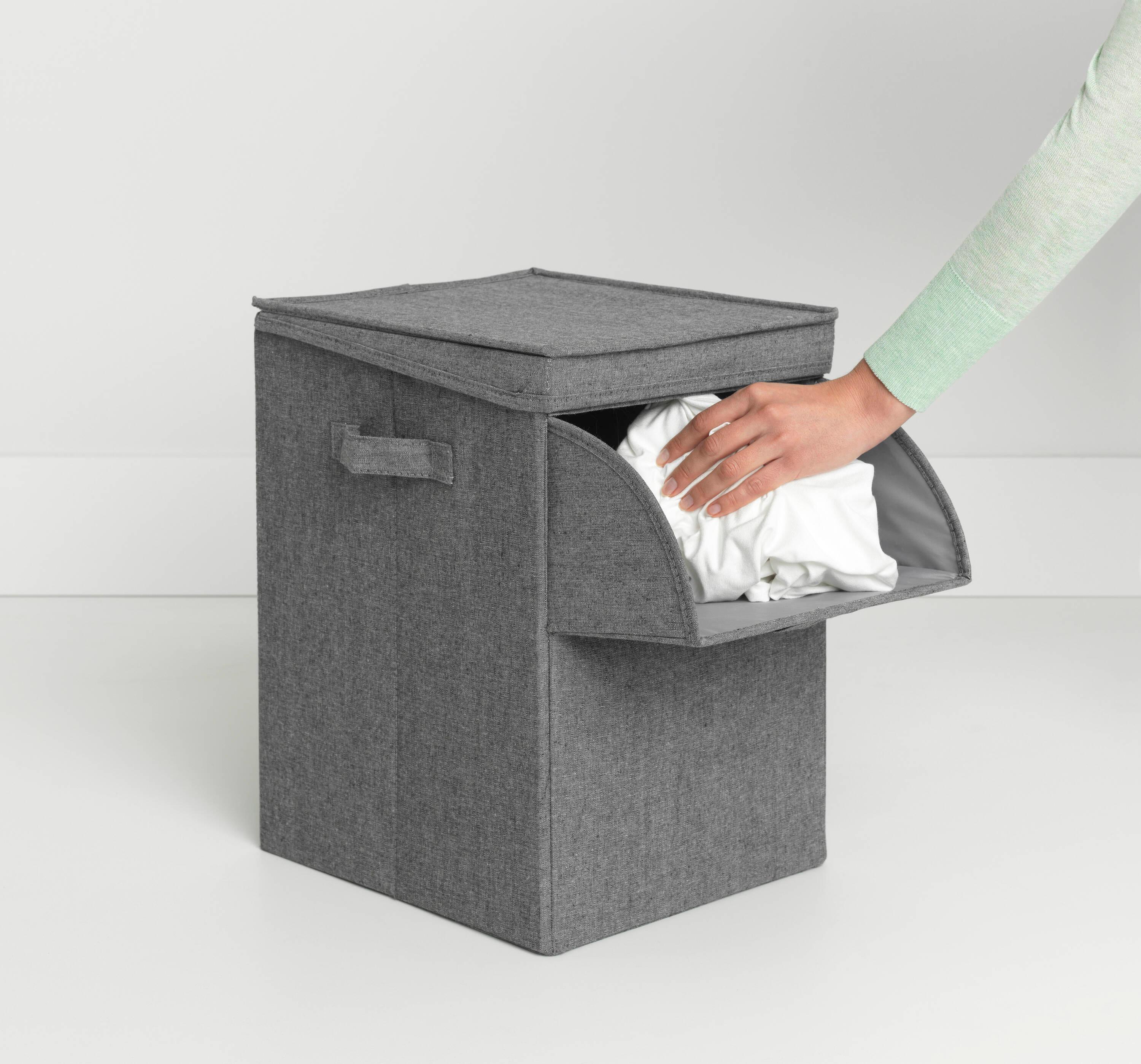 Gray Cotton Polyester Stackable Rectangular Laundry Hamper with Lid