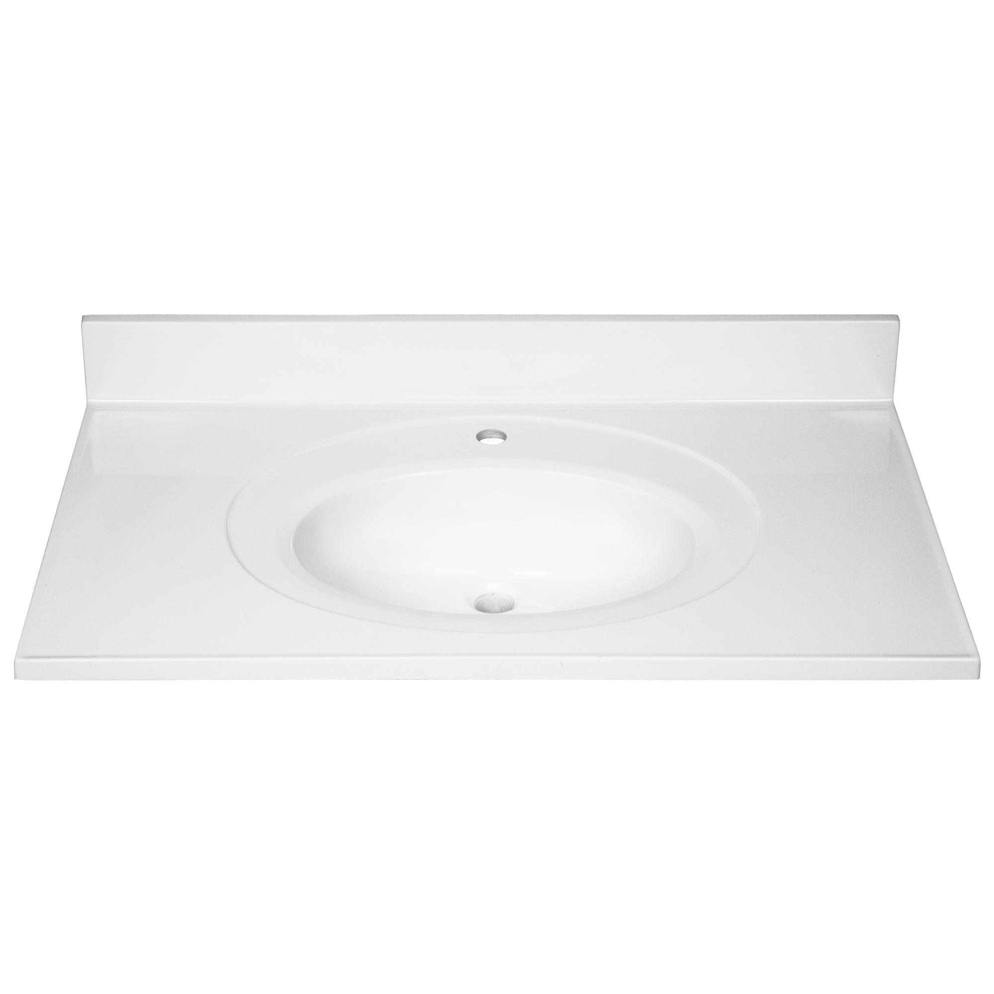 Cultured Marble Vanity Top – 37-Inch Single Bowl Sink Single Hole Mount with Integrated Backsplash – Reinforced Packaging – Solid White, Design House, 554618